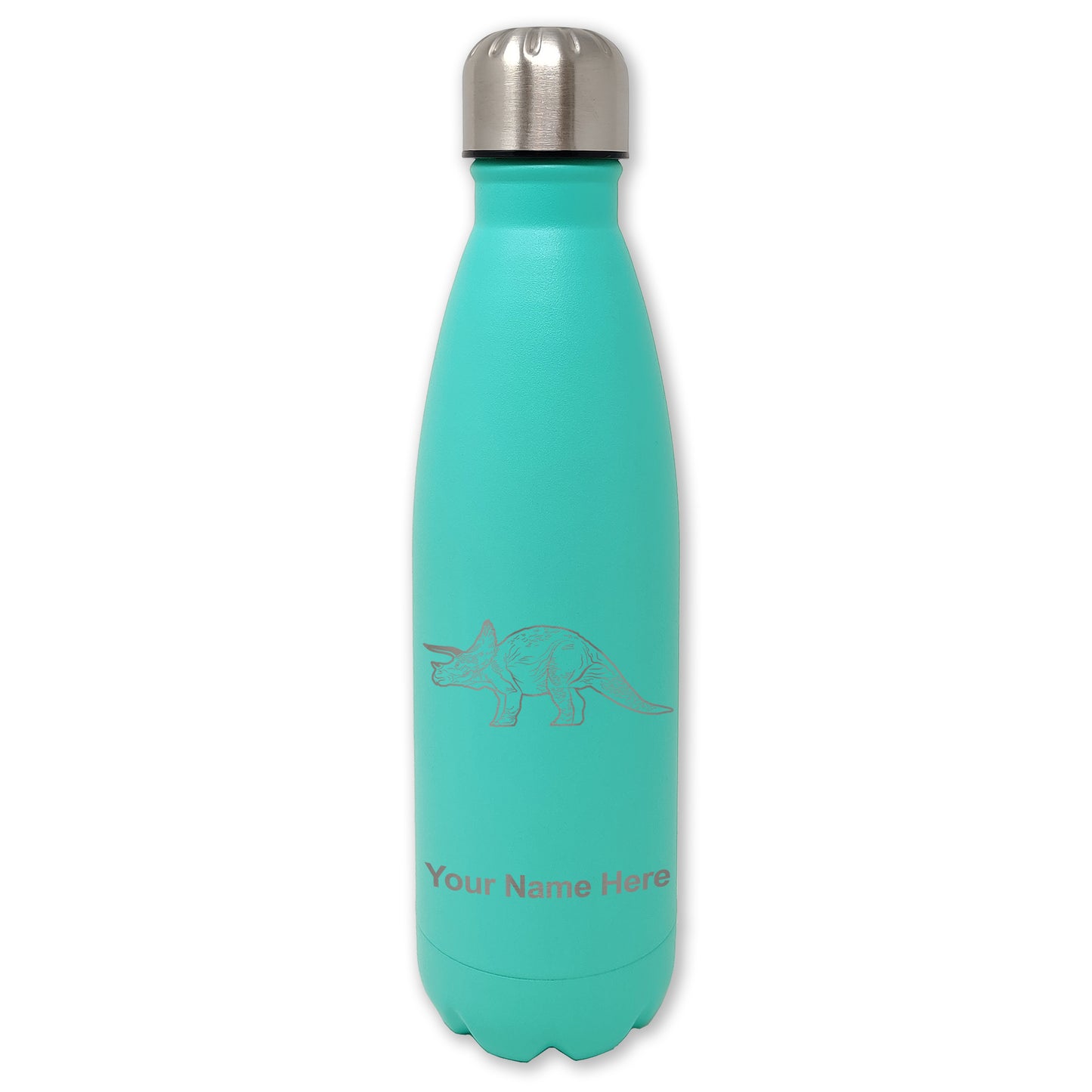 LaserGram Double Wall Water Bottle, Triceratops Dinosaur, Personalized Engraving Included