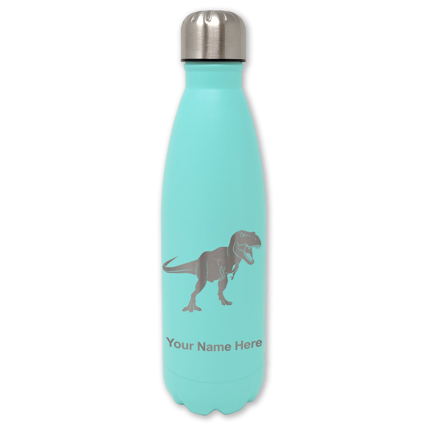 LaserGram Double Wall Water Bottle, Tyrannosaurus Rex Dinosaur, Personalized Engraving Included