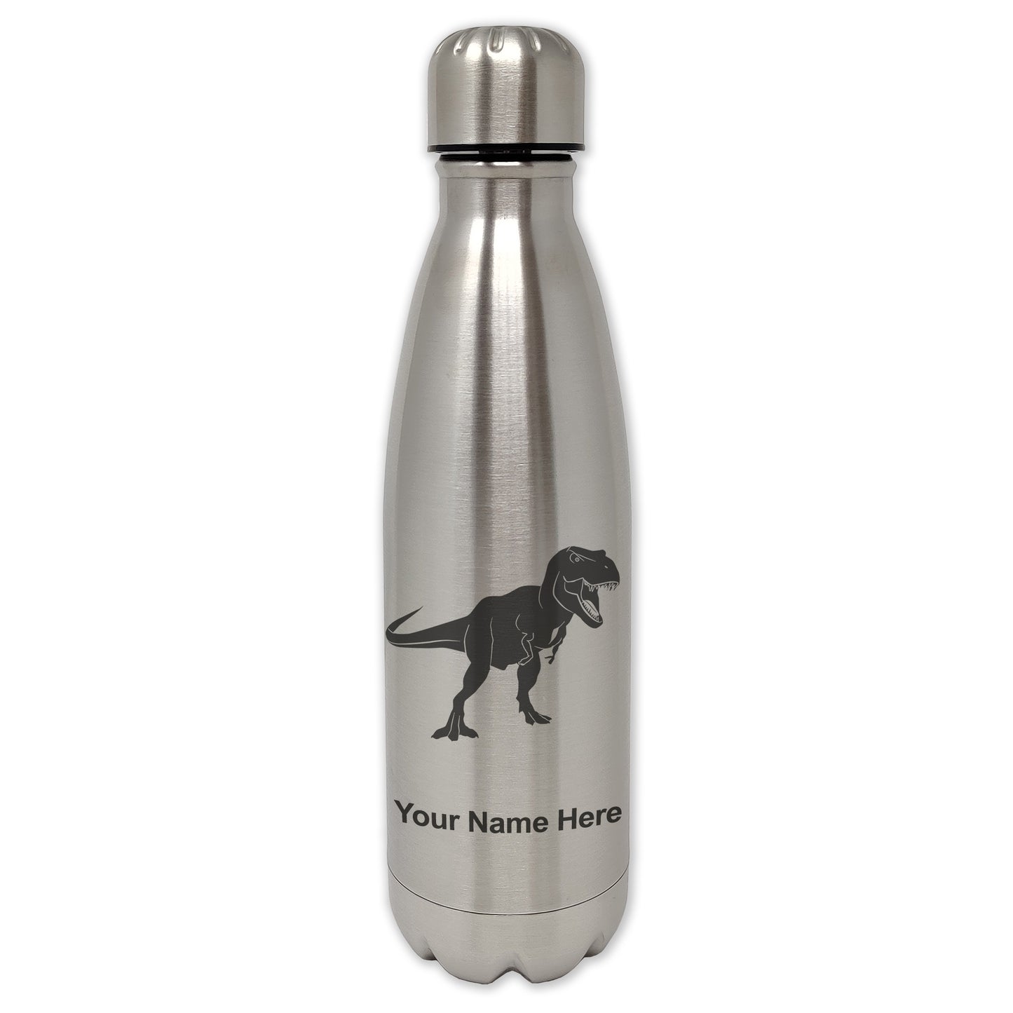 LaserGram Double Wall Water Bottle, Tyrannosaurus Rex Dinosaur, Personalized Engraving Included