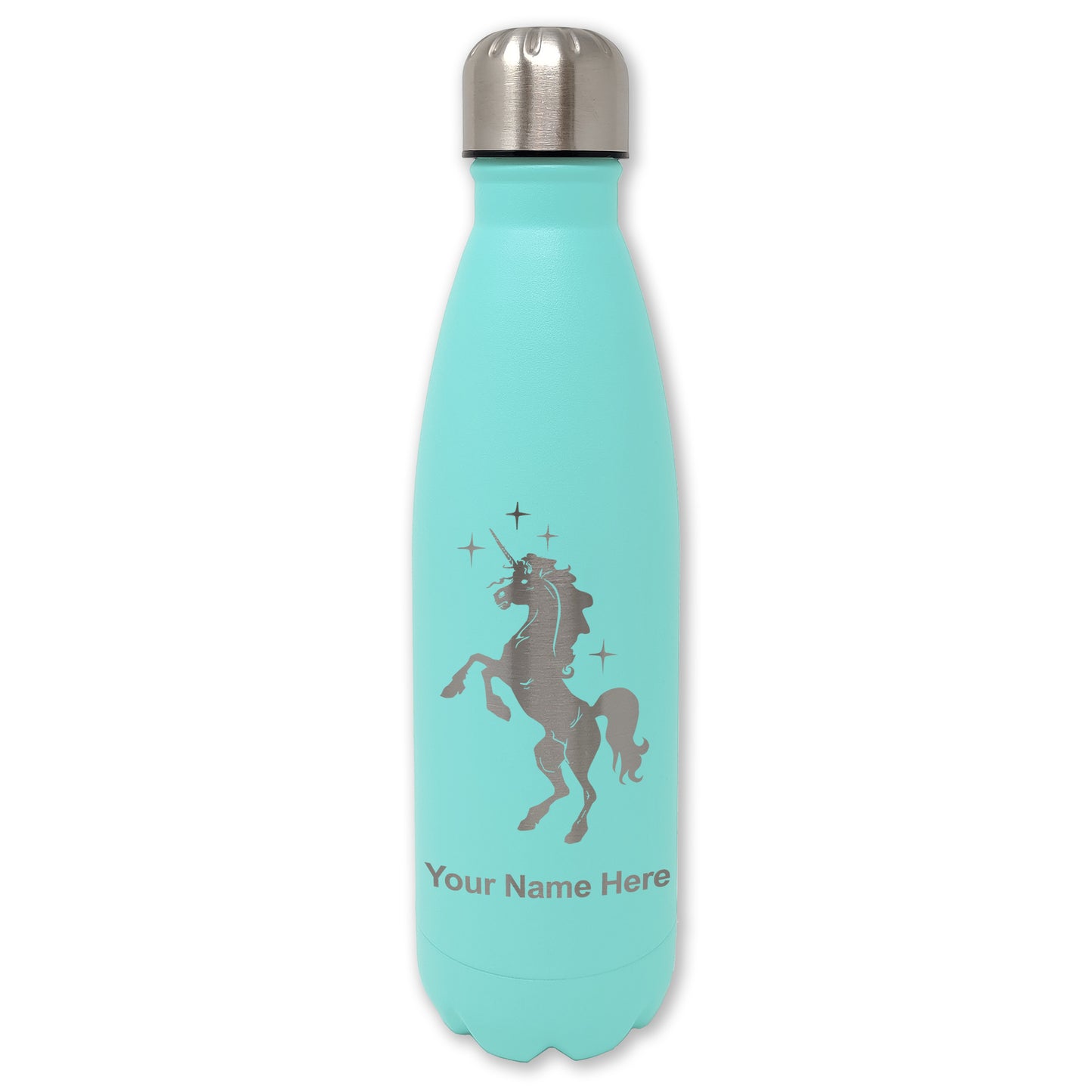 LaserGram Double Wall Water Bottle, Unicorn, Personalized Engraving Included