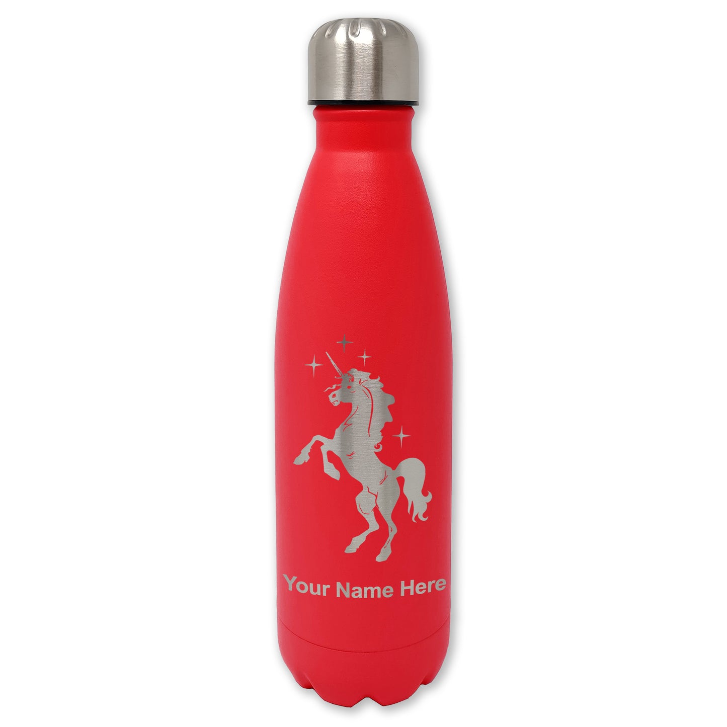LaserGram Double Wall Water Bottle, Unicorn, Personalized Engraving Included