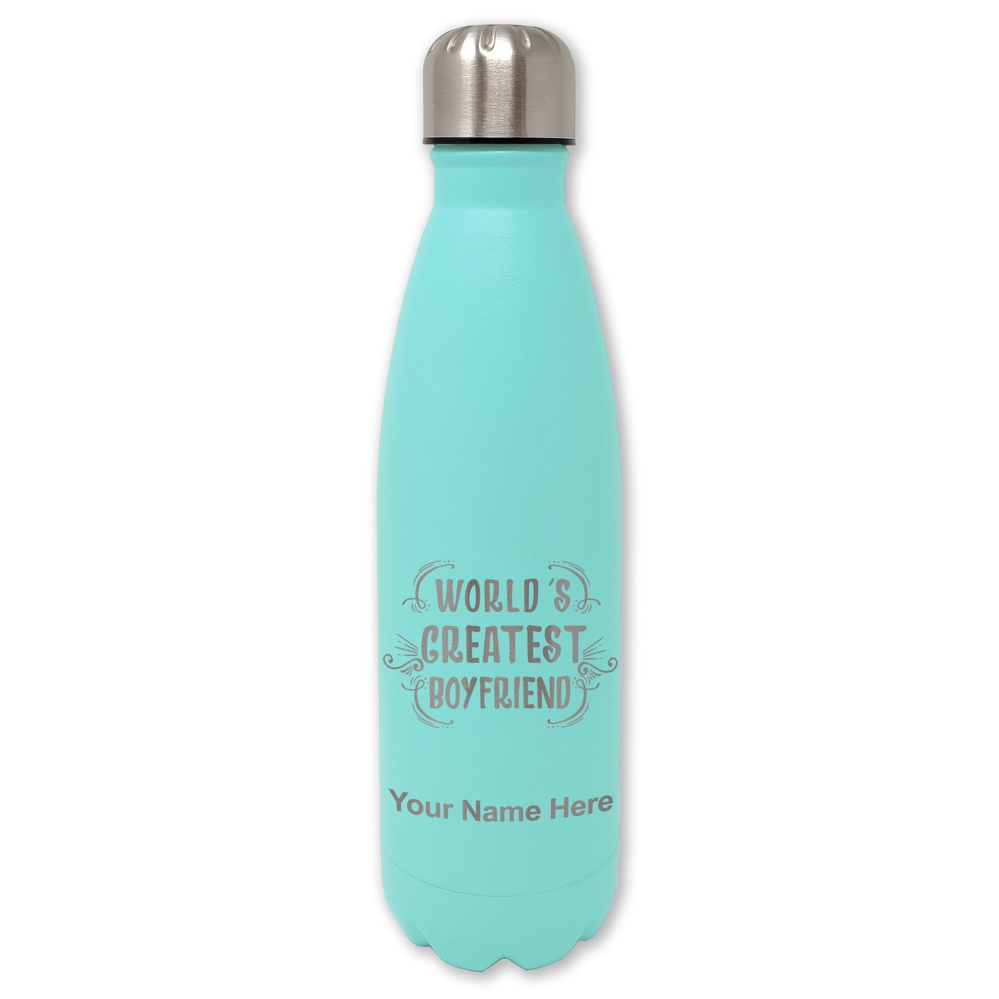 LaserGram Double Wall Water Bottle, World's Greatest Boyfriend, Personalized Engraving Included