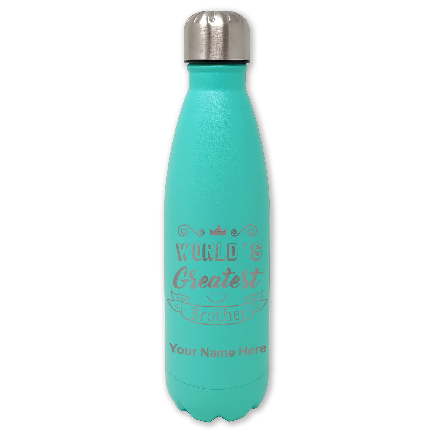LaserGram Double Wall Water Bottle, World's Greatest Brother, Personalized Engraving Included