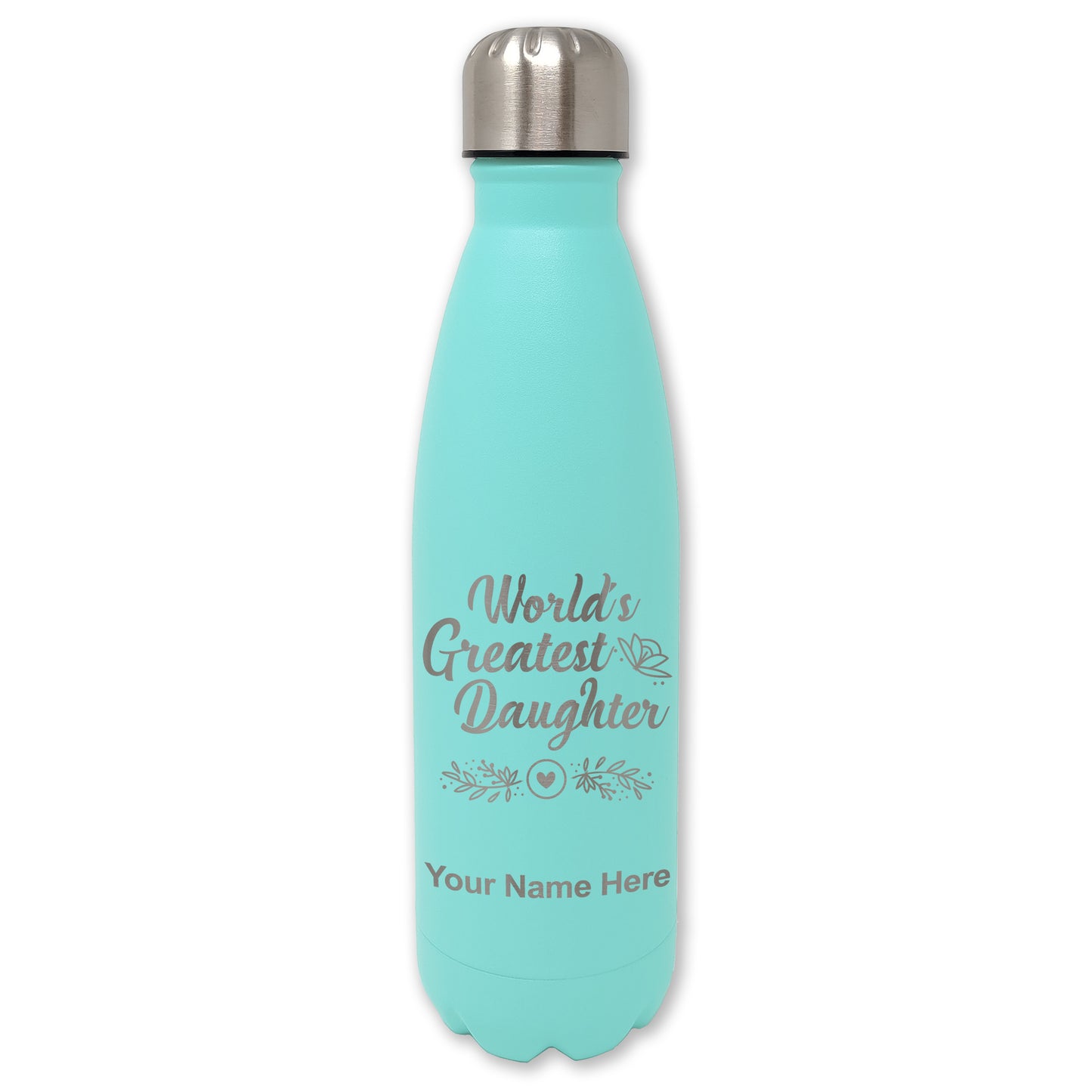 LaserGram Double Wall Water Bottle, World's Greatest Daughter, Personalized Engraving Included