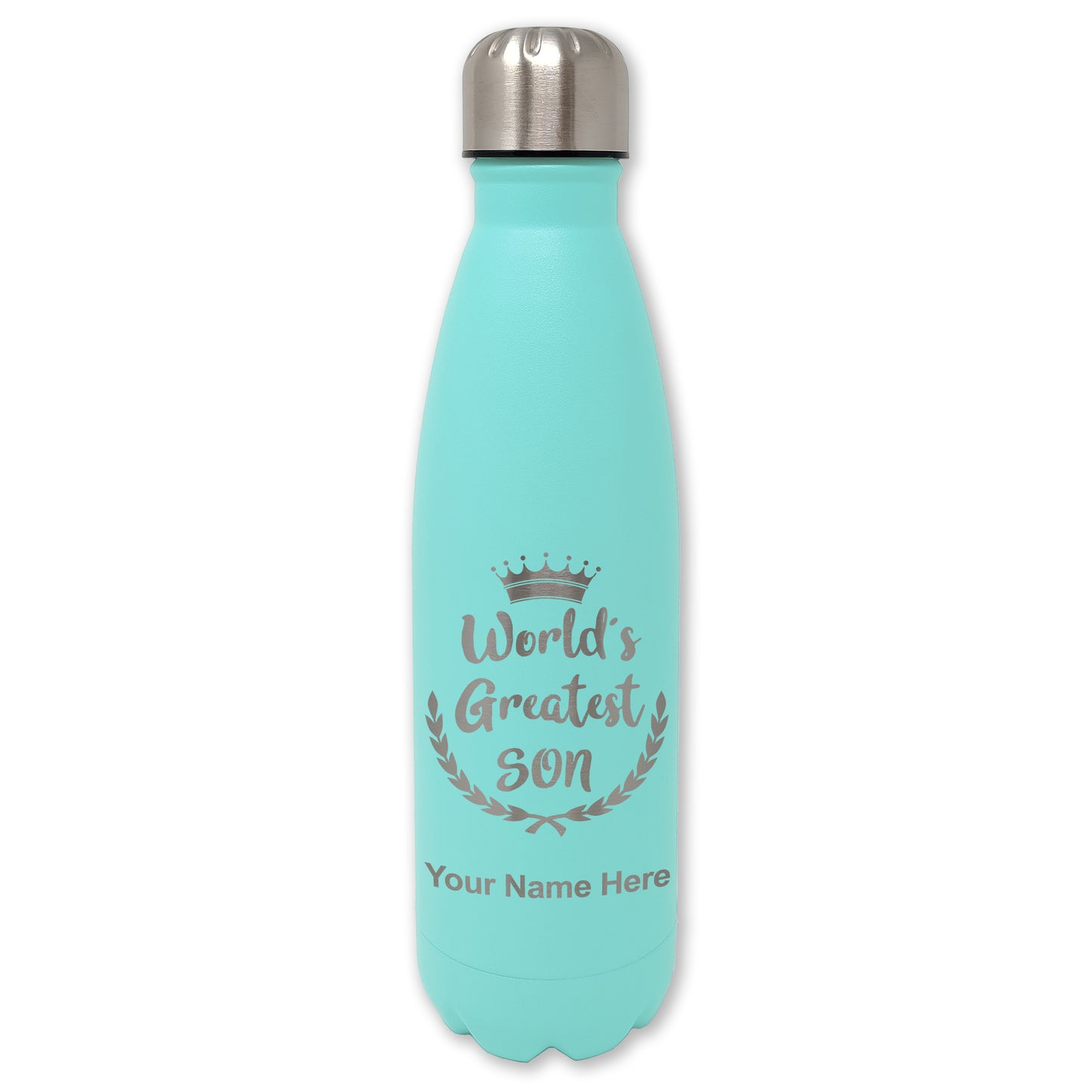 LaserGram Double Wall Water Bottle, World's Greatest Son, Personalized Engraving Included