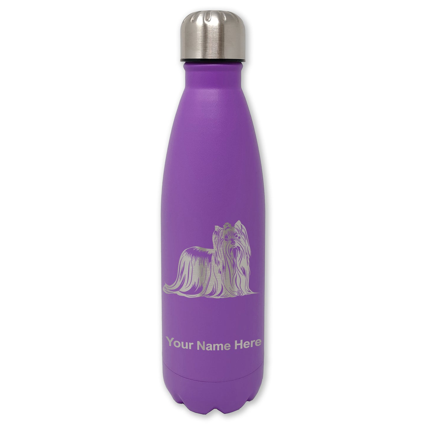 LaserGram Double Wall Water Bottle, Yorkshire Terrier Dog, Personalized Engraving Included