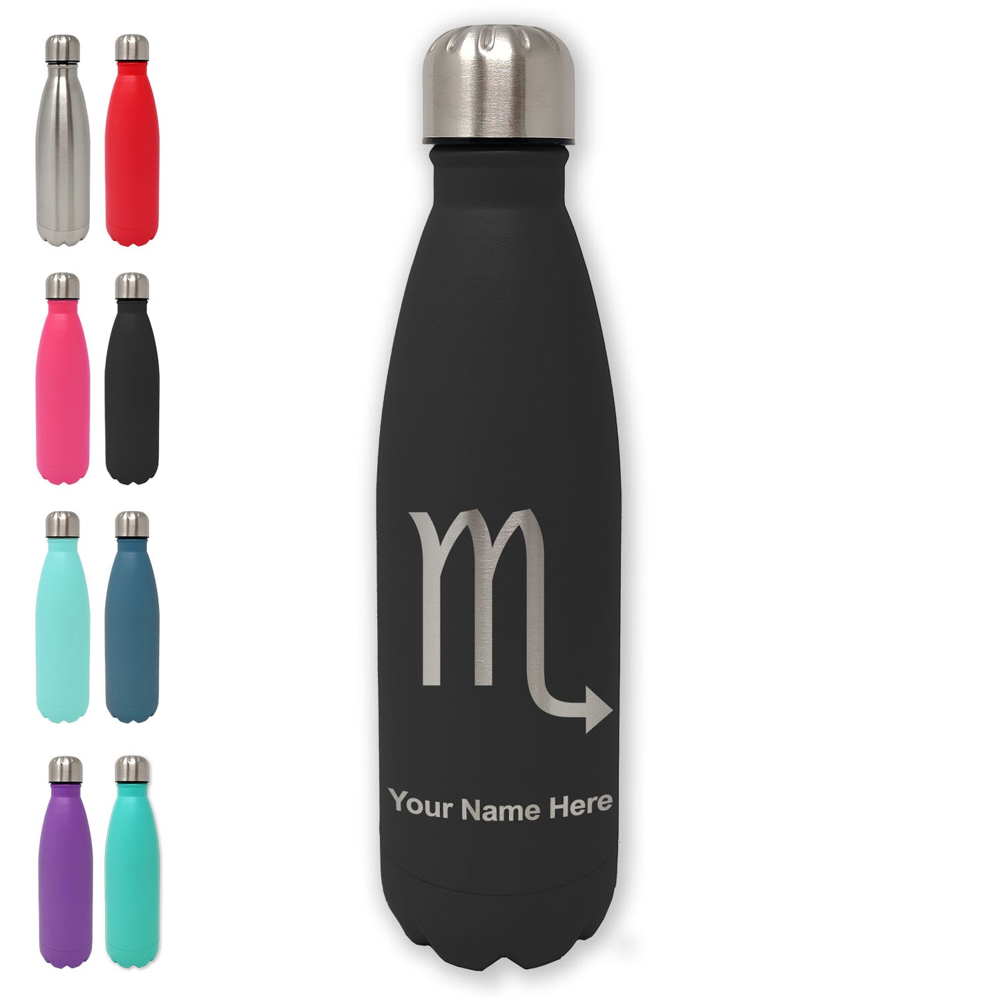 LaserGram Double Wall Water Bottle, Zodiac Sign Scorpio, Personalized Engraving Included