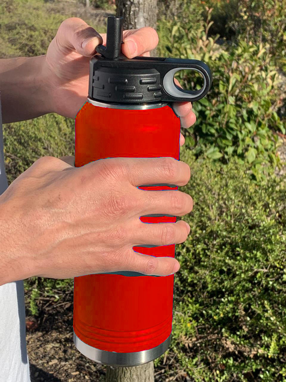 LaserGram 32oz Double Wall Flip Top Water Bottle with Straw, Volleyball Ball, Personalized Engraving Included