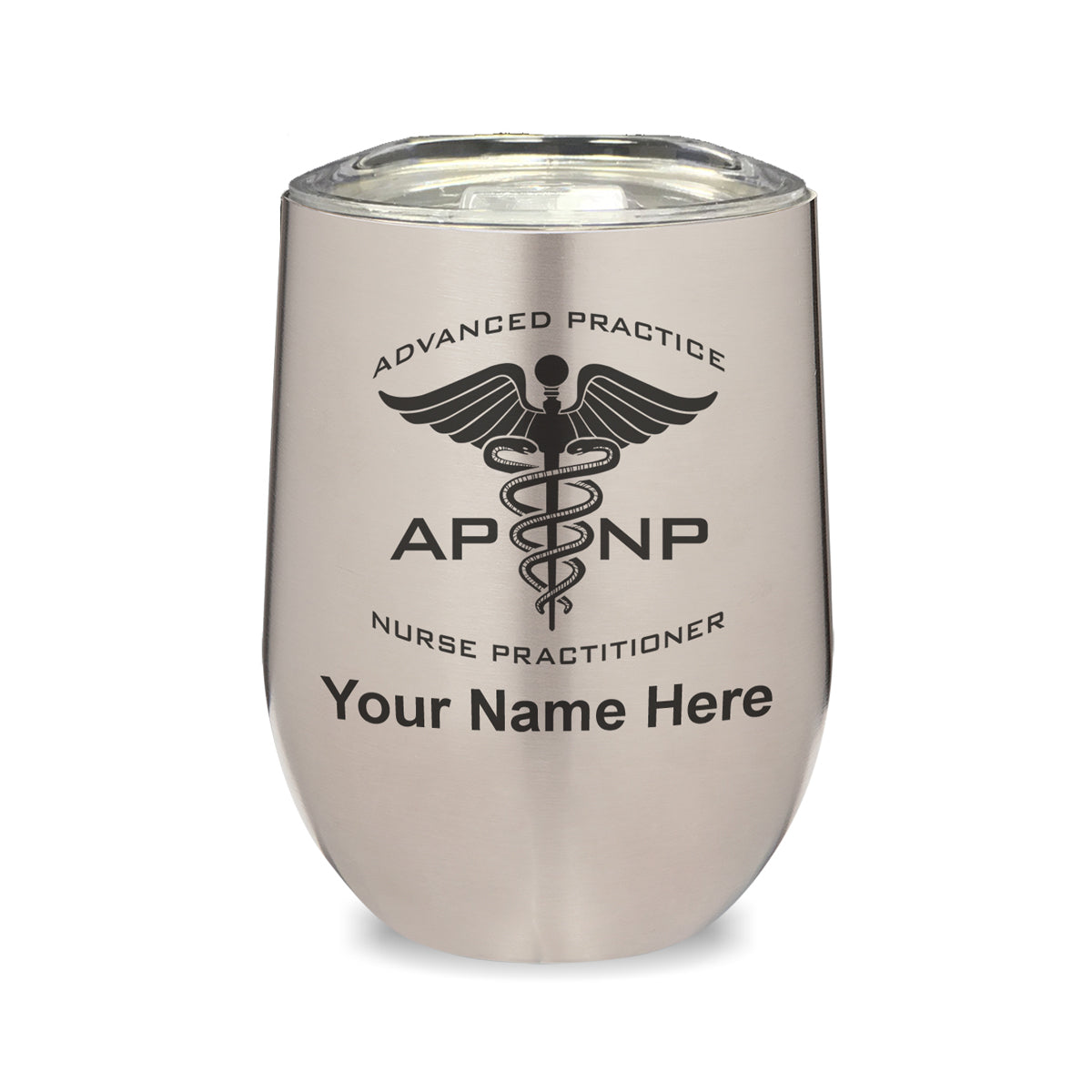 LaserGram Double Wall Stainless Steel Wine Glass, APNP Advanced Practice Nurse Practitioner, Personalized Engraving Included