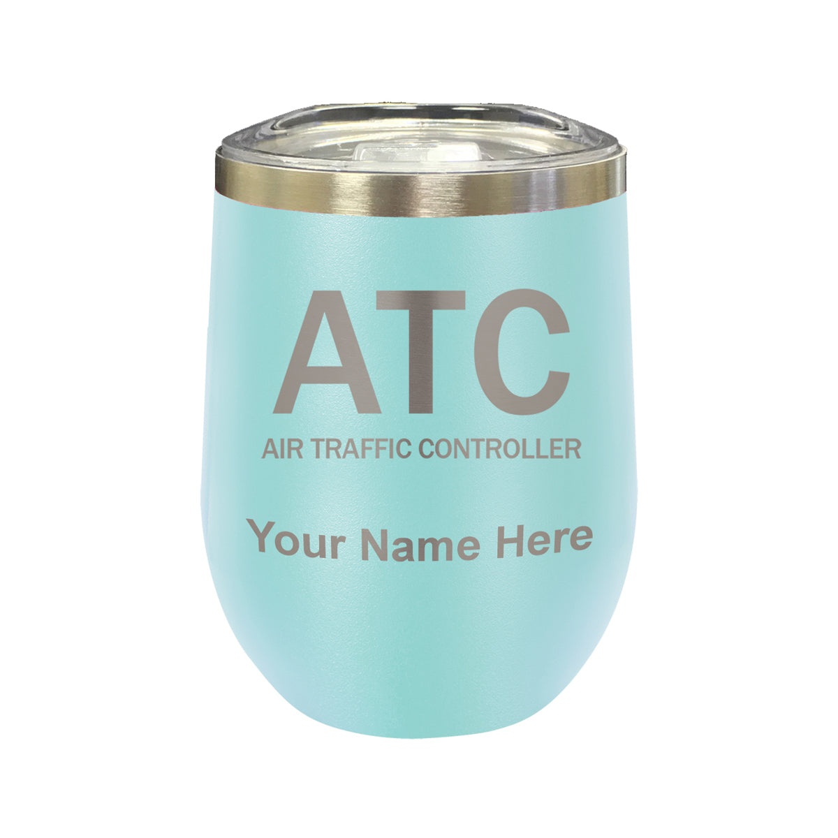 LaserGram Double Wall Stainless Steel Wine Glass, ATC Air Traffic Controller, Personalized Engraving Included