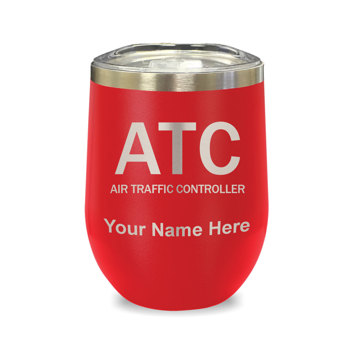 LaserGram Double Wall Stainless Steel Wine Glass, ATC Air Traffic Controller, Personalized Engraving Included