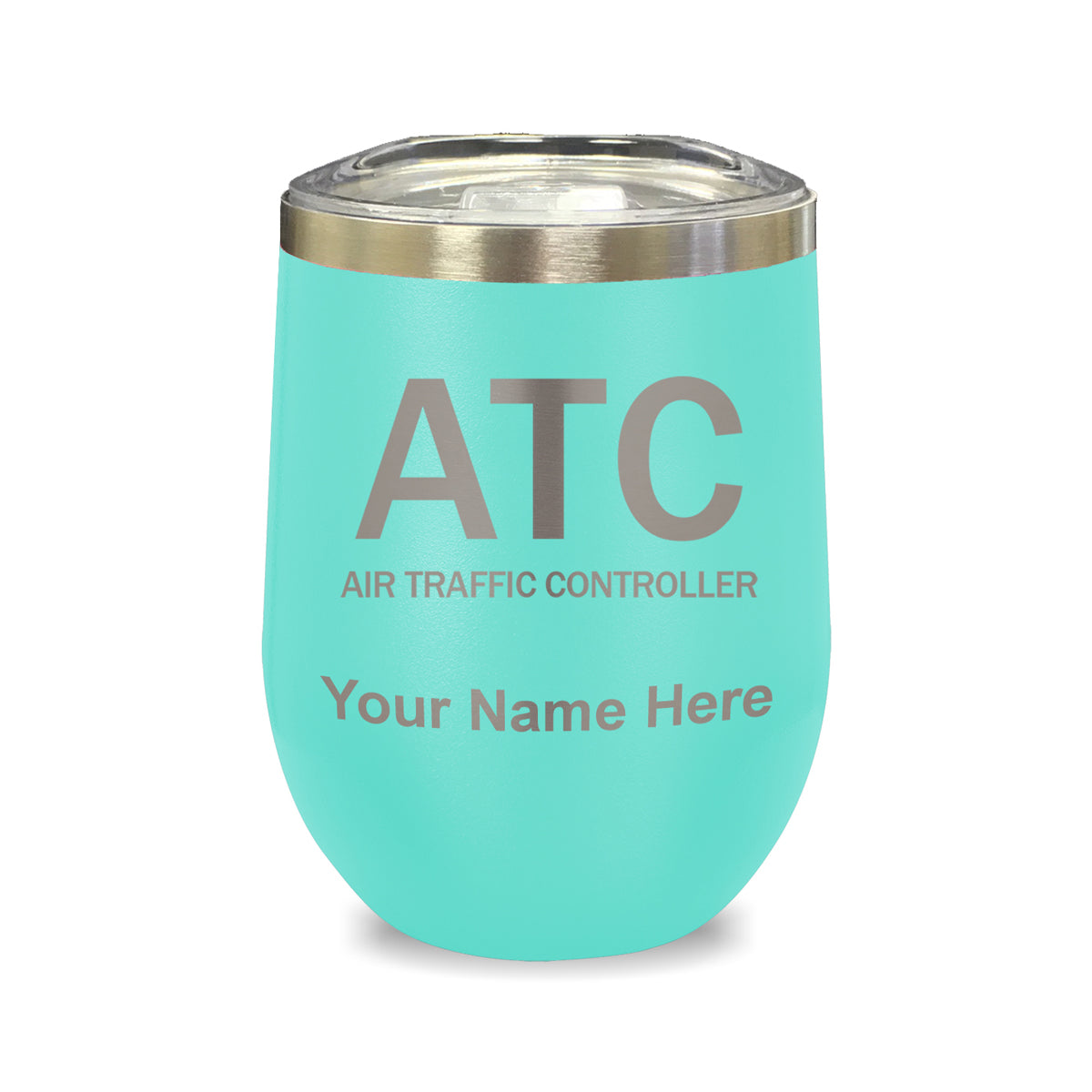 LaserGram Double Wall Stainless Steel Wine Glass, ATC Air Traffic Controller, Personalized Engraving Included