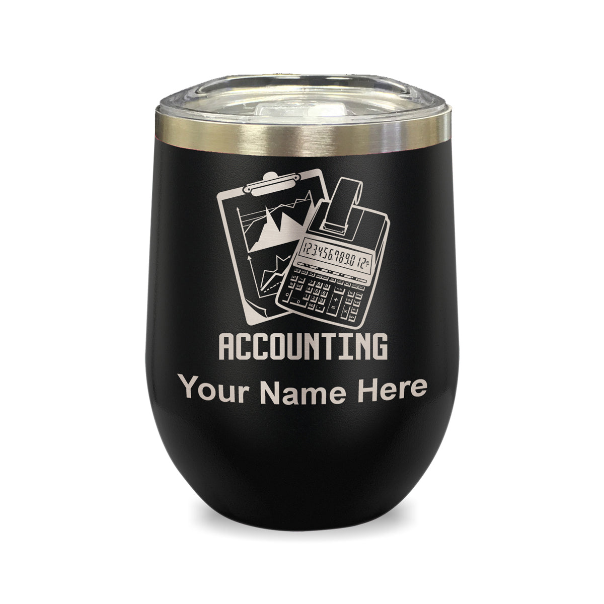 LaserGram Double Wall Stainless Steel Wine Glass, Accounting, Personalized Engraving Included