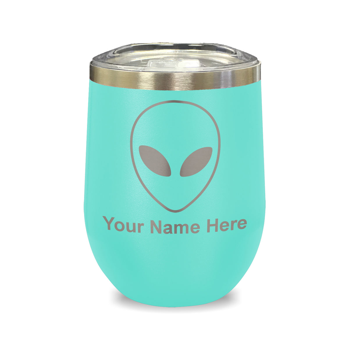 LaserGram Double Wall Stainless Steel Wine Glass, Alien Head, Personalized Engraving Included