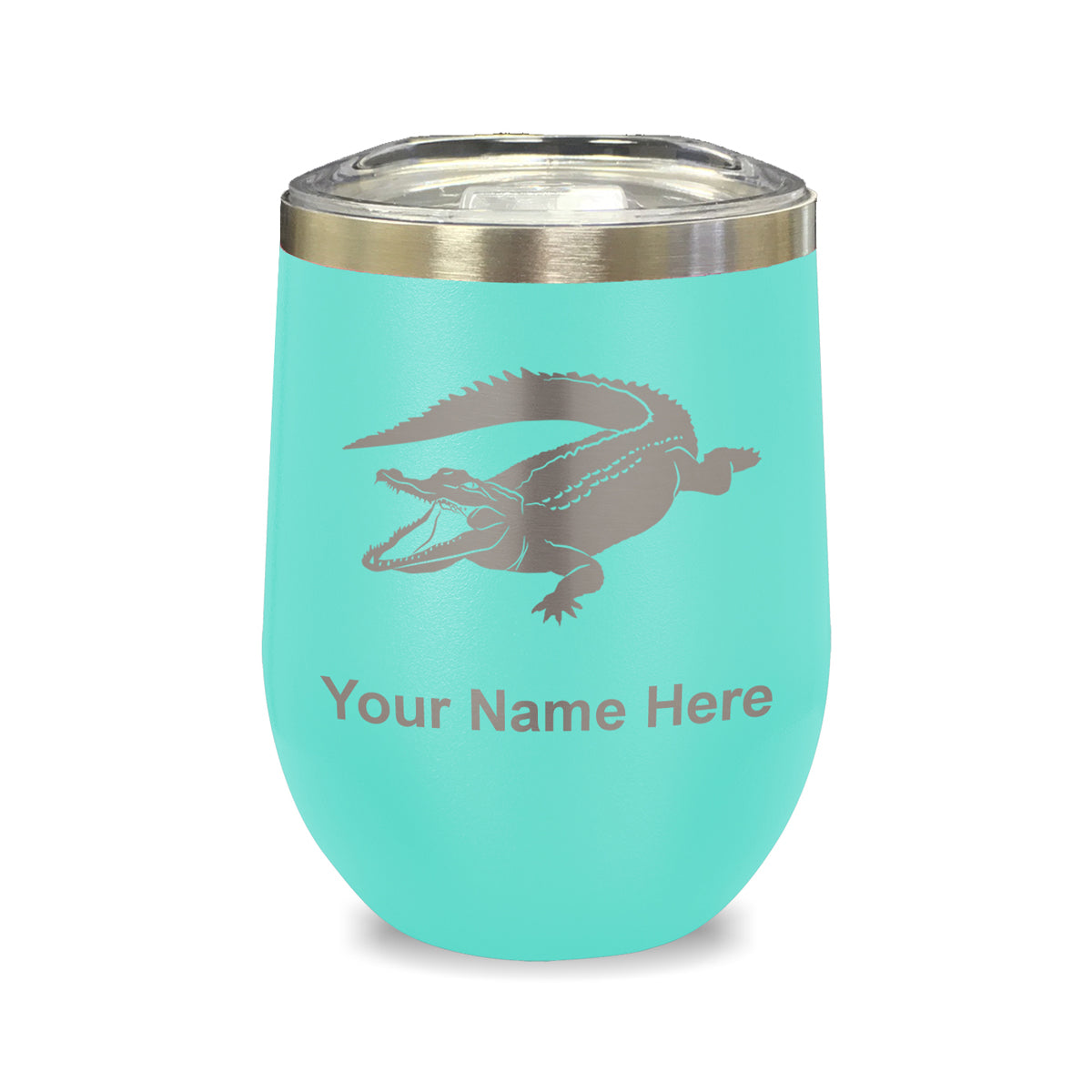 LaserGram Double Wall Stainless Steel Wine Glass, Alligator, Personalized Engraving Included