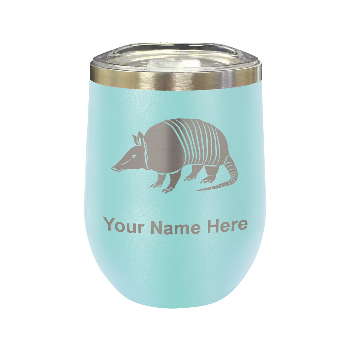 LaserGram Double Wall Stainless Steel Wine Glass, Armadillo, Personalized Engraving Included