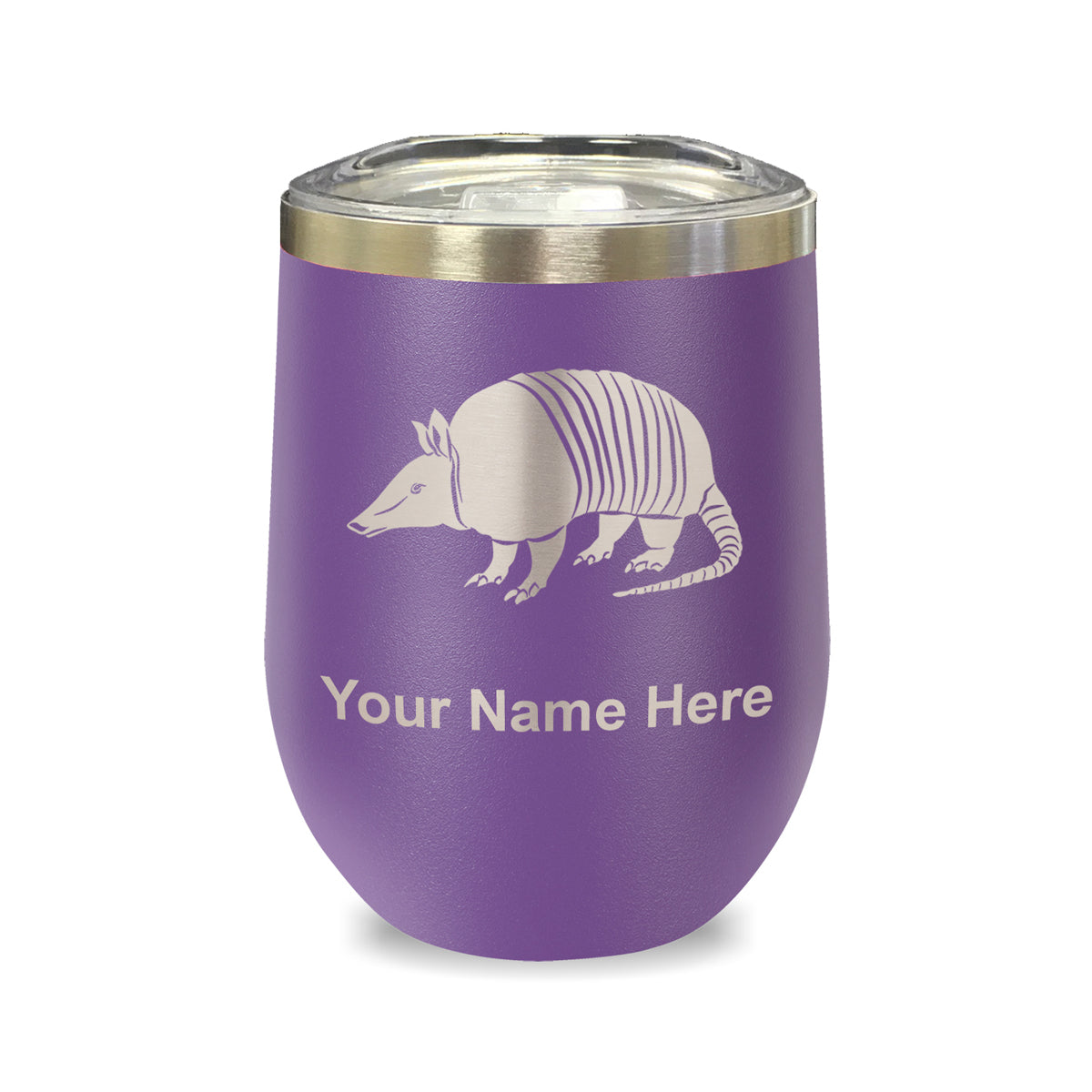 LaserGram Double Wall Stainless Steel Wine Glass, Armadillo, Personalized Engraving Included