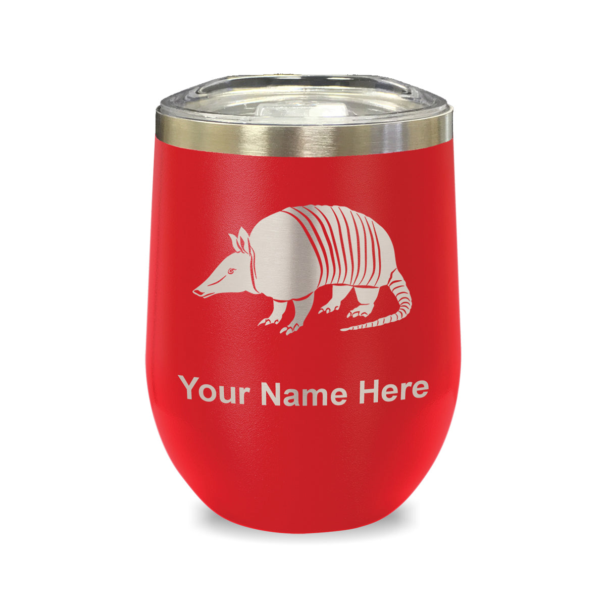 LaserGram Double Wall Stainless Steel Wine Glass, Armadillo, Personalized Engraving Included
