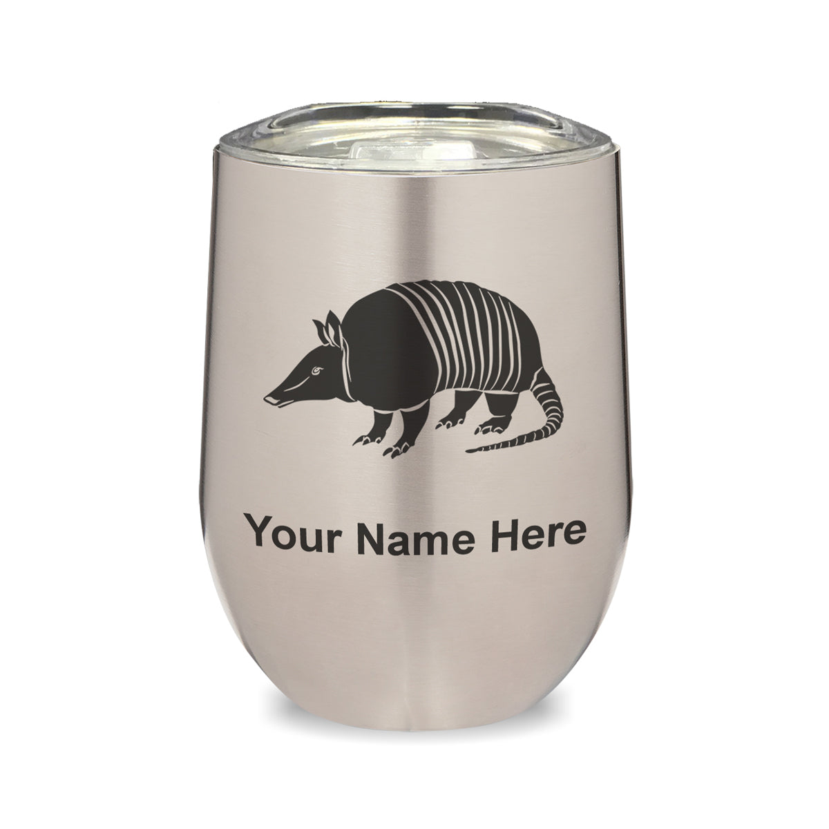 LaserGram Double Wall Stainless Steel Wine Glass, Armadillo, Personalized Engraving Included