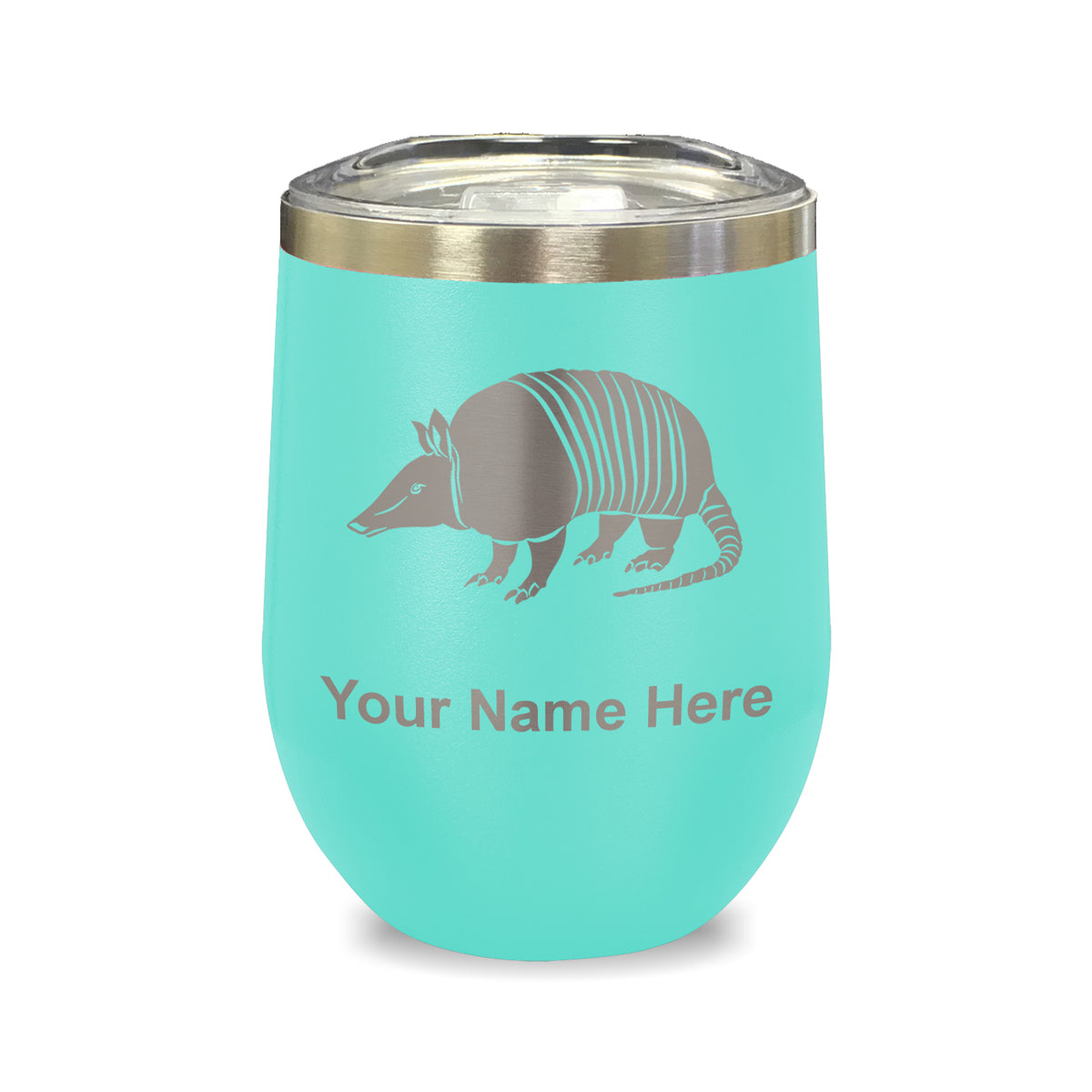 LaserGram Double Wall Stainless Steel Wine Glass, Armadillo, Personalized Engraving Included