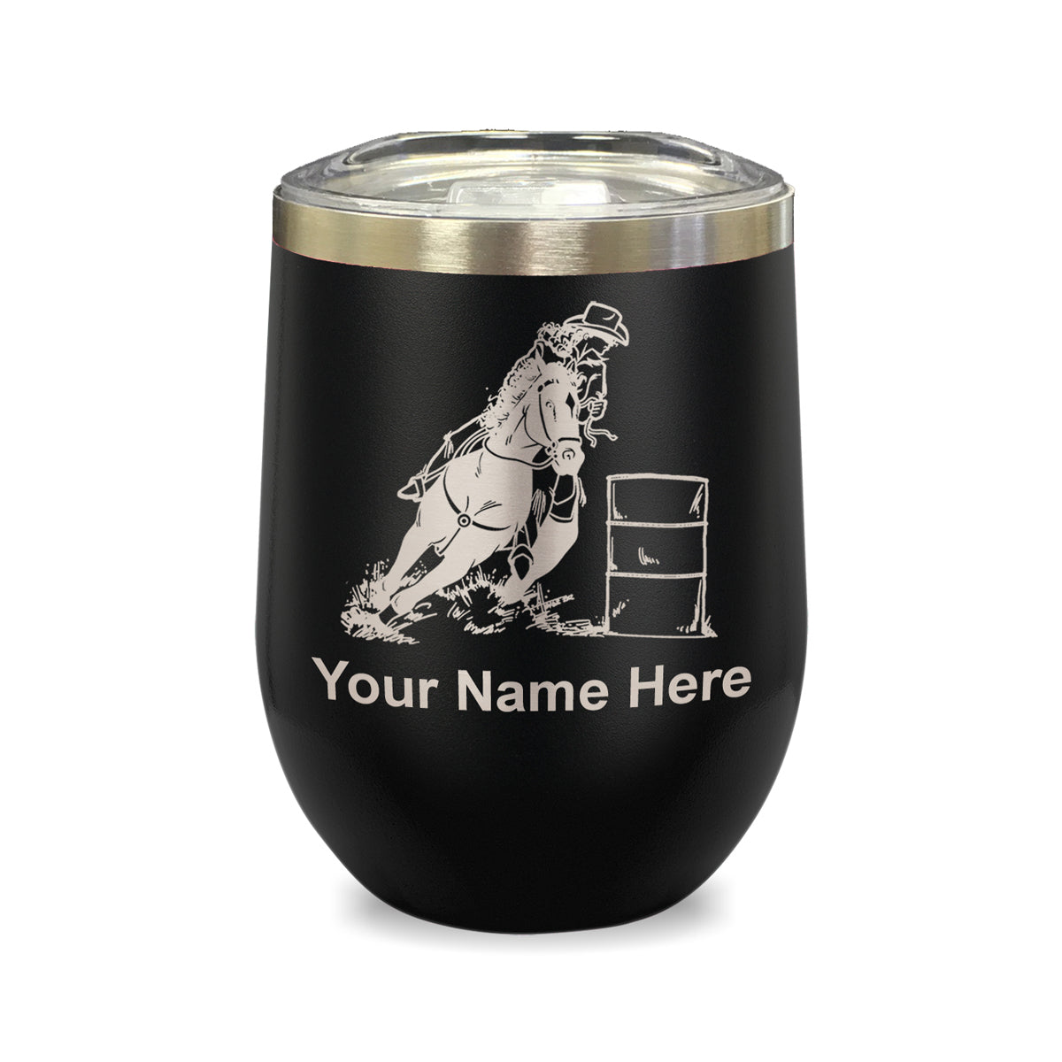 LaserGram Double Wall Stainless Steel Wine Glass, Barrel Racer, Personalized Engraving Included