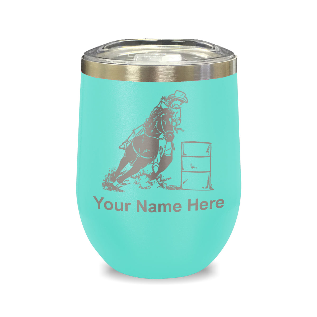 LaserGram Double Wall Stainless Steel Wine Glass, Barrel Racer, Personalized Engraving Included
