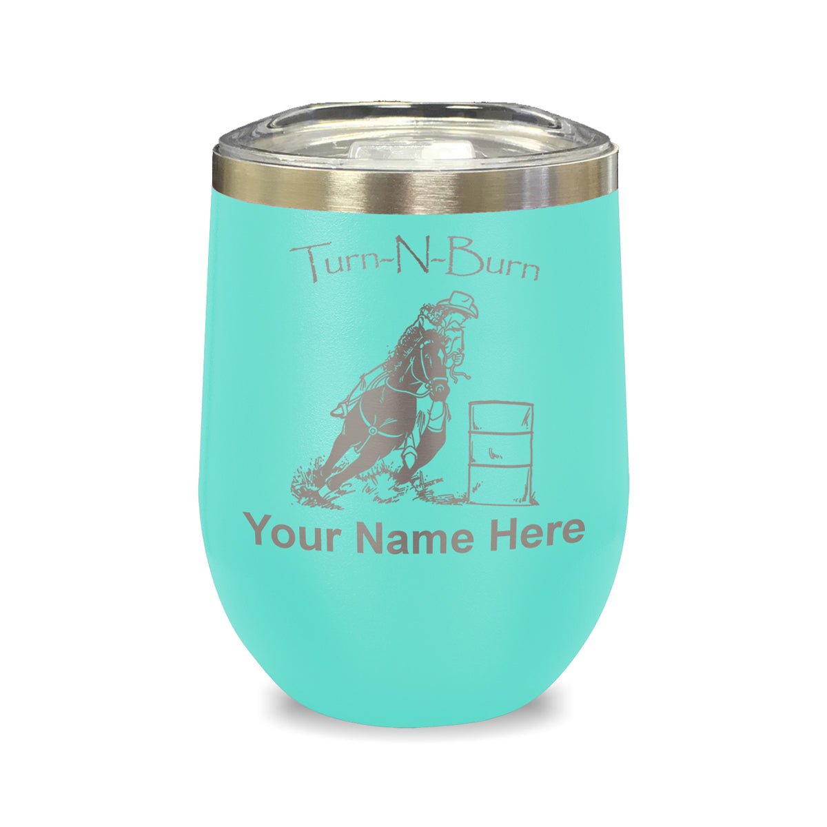 LaserGram Double Wall Stainless Steel Wine Glass, Barrel Racer Turn N Burn, Personalized Engraving Included