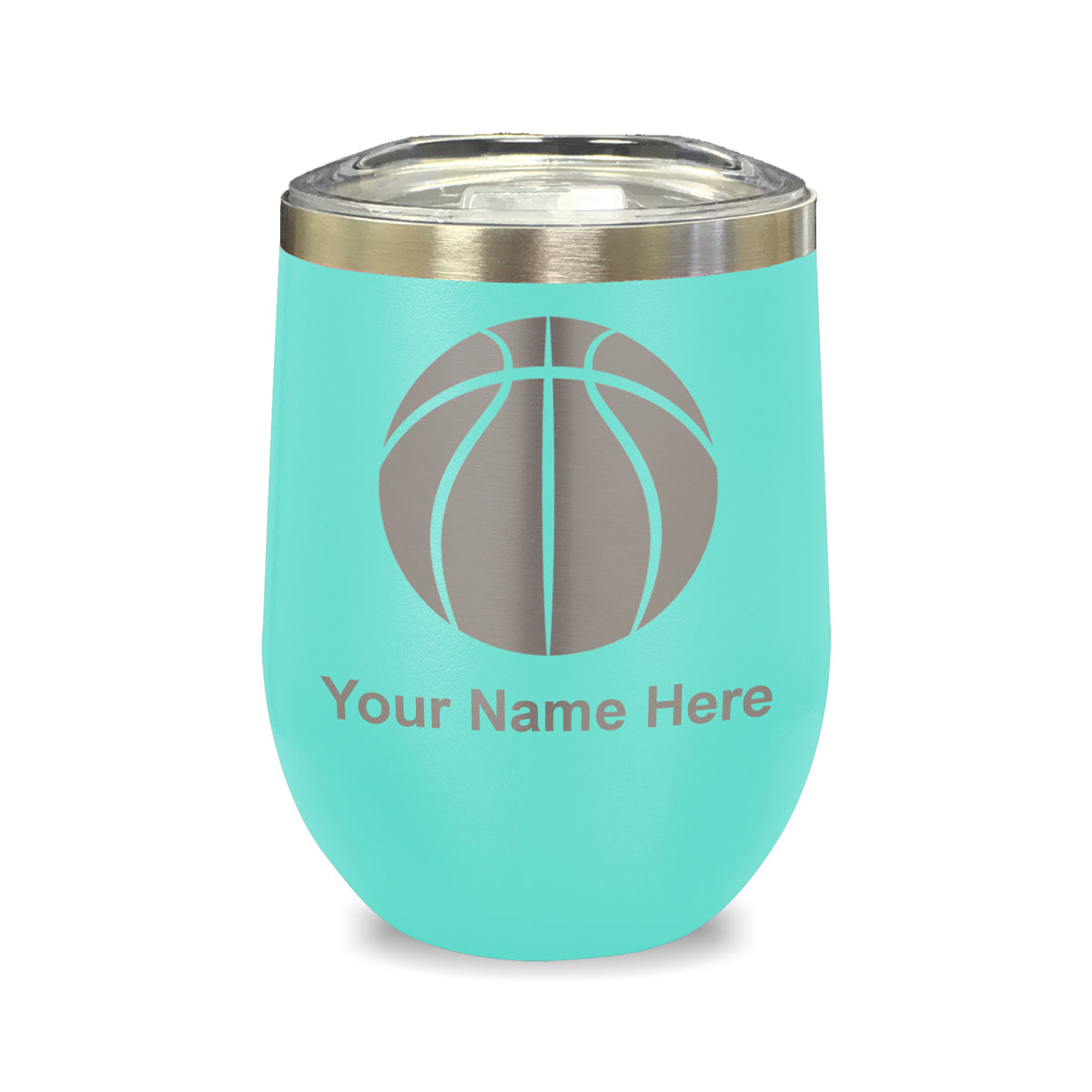 LaserGram Double Wall Stainless Steel Wine Glass, Basketball Ball, Personalized Engraving Included