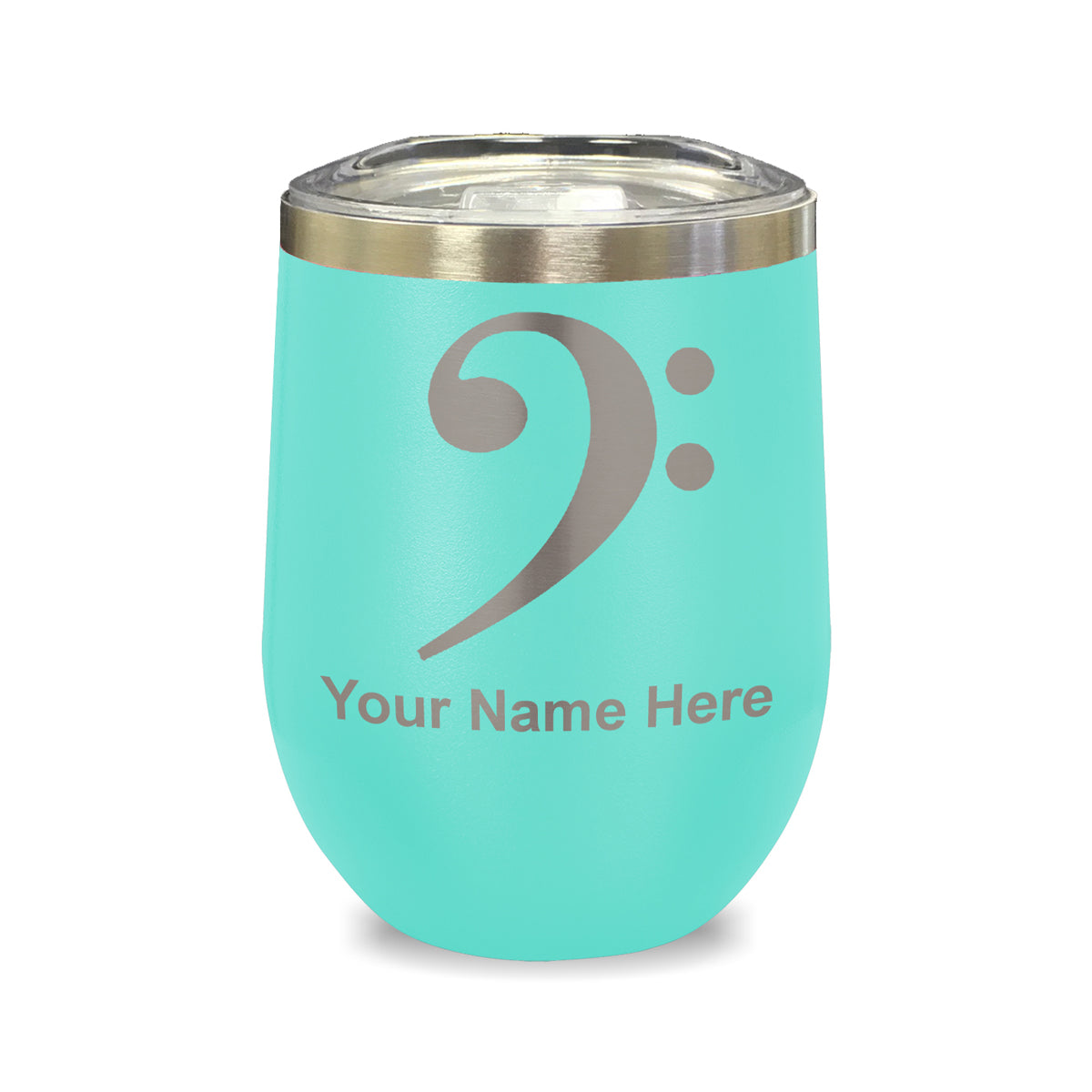 LaserGram Double Wall Stainless Steel Wine Glass, Bass Clef, Personalized Engraving Included