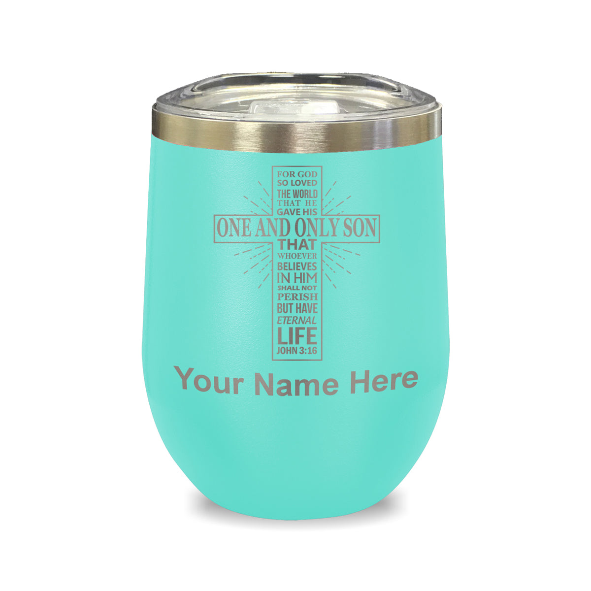 LaserGram Double Wall Stainless Steel Wine Glass, Bible Verse John 3-16, Personalized Engraving Included
