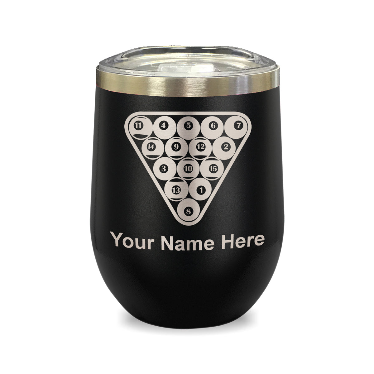 LaserGram Double Wall Stainless Steel Wine Glass, Billiard Balls, Personalized Engraving Included