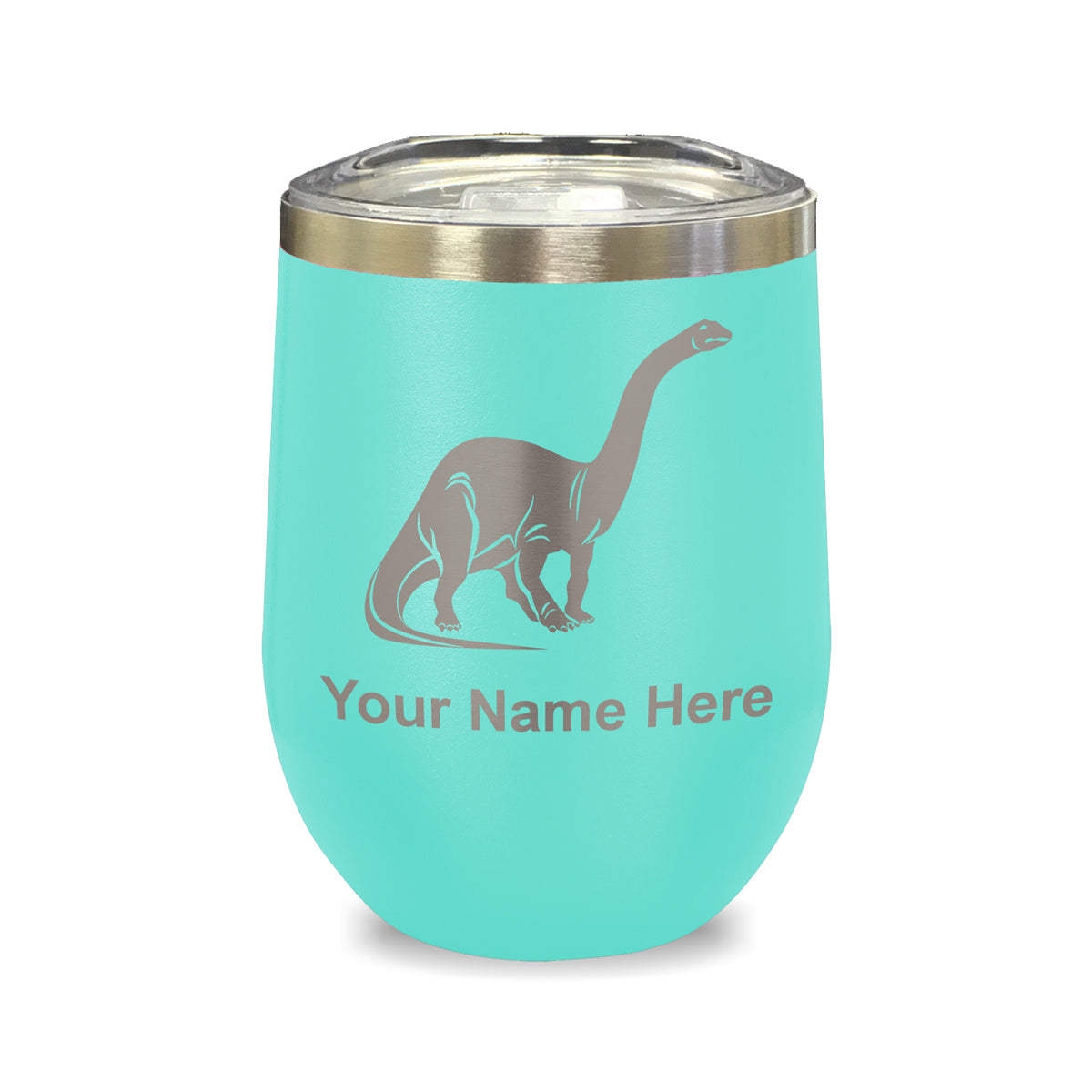 LaserGram Double Wall Stainless Steel Wine Glass, Brontosaurus Dinosaur, Personalized Engraving Included