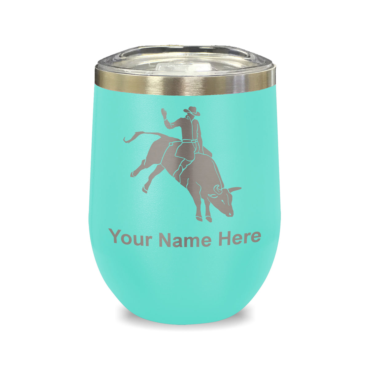 LaserGram Double Wall Stainless Steel Wine Glass, Bull Rider Cowboy, Personalized Engraving Included