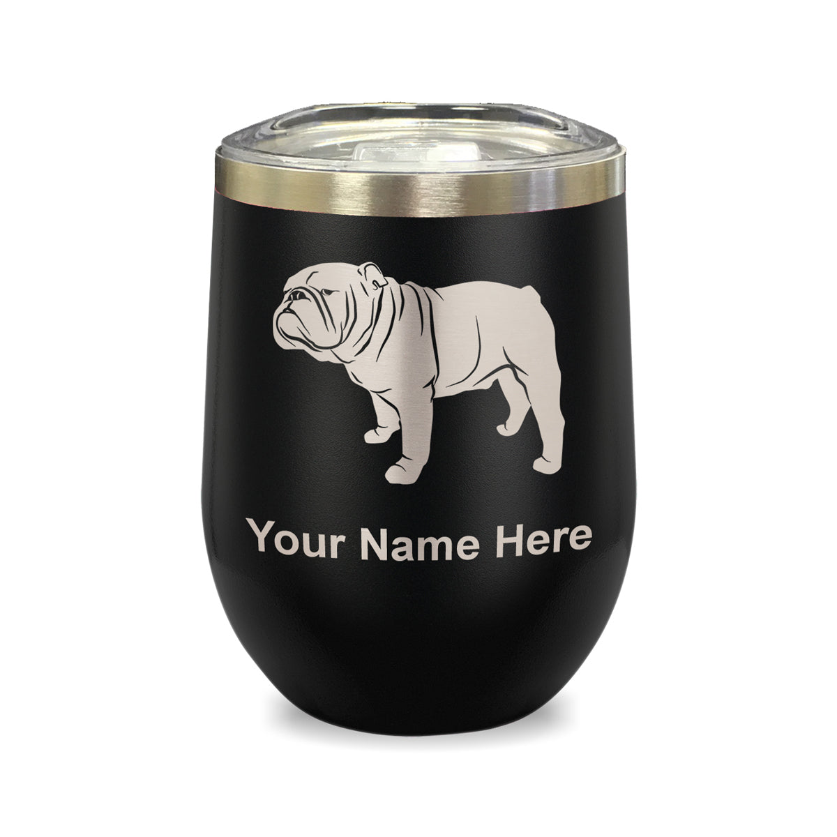 LaserGram Double Wall Stainless Steel Wine Glass, Bulldog Dog, Personalized Engraving Included