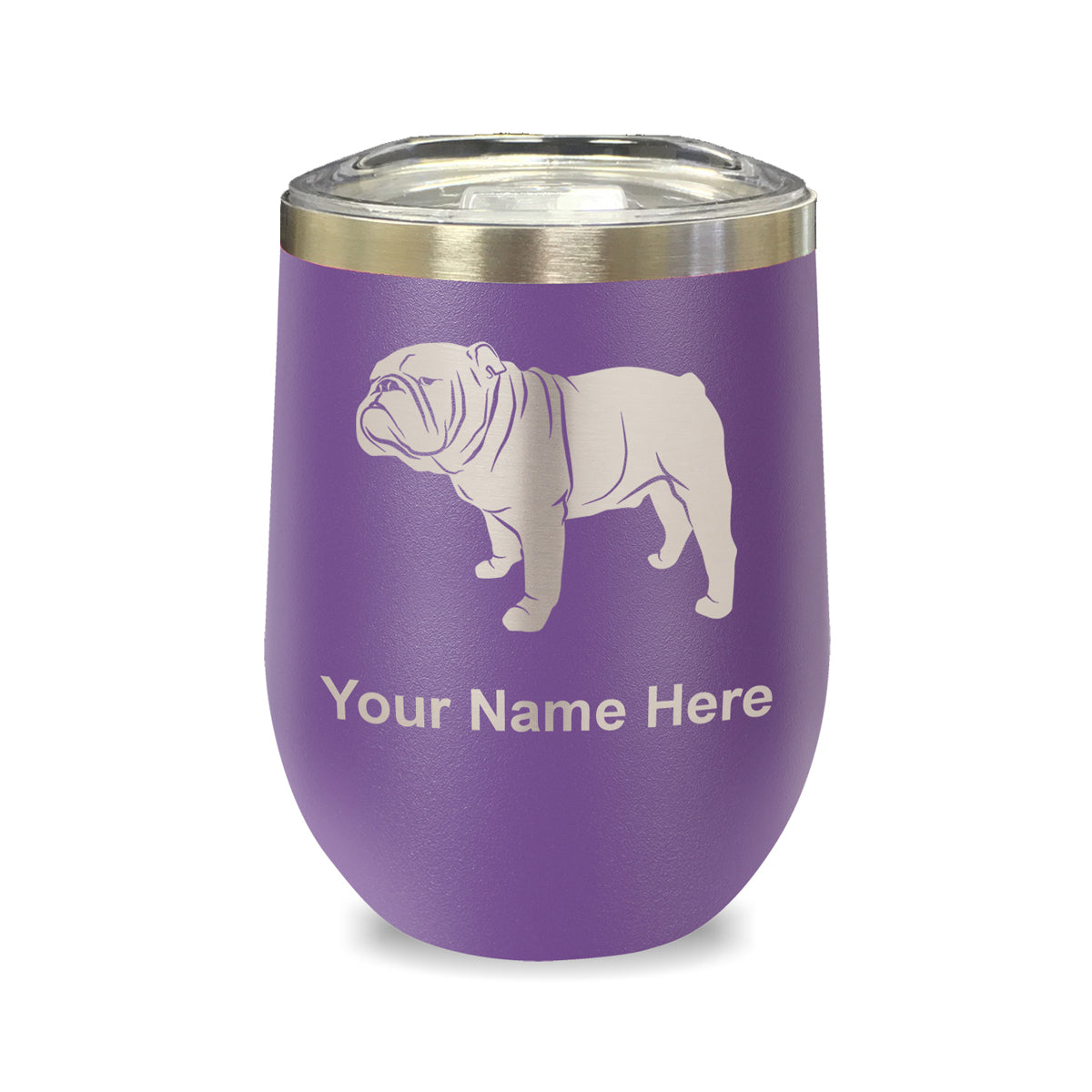 LaserGram Double Wall Stainless Steel Wine Glass, Bulldog Dog, Personalized Engraving Included