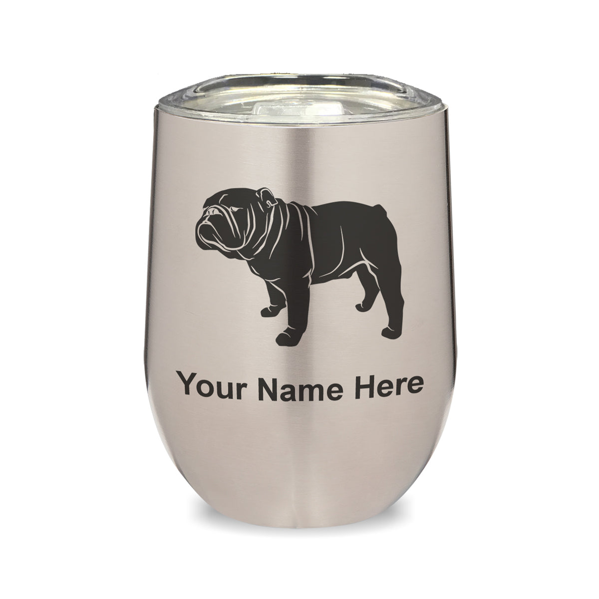 LaserGram Double Wall Stainless Steel Wine Glass, Bulldog Dog, Personalized Engraving Included