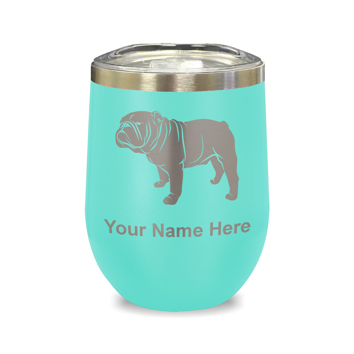 LaserGram Double Wall Stainless Steel Wine Glass, Bulldog Dog, Personalized Engraving Included