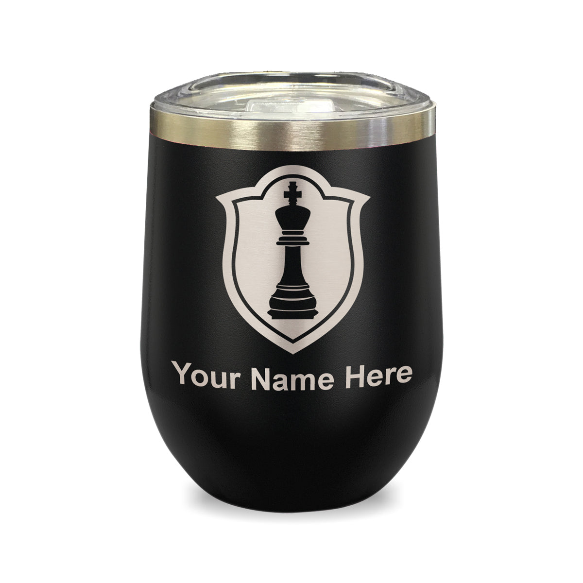 LaserGram Double Wall Stainless Steel Wine Glass, Chess King, Personalized Engraving Included