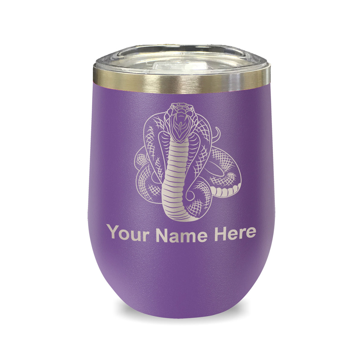 LaserGram Double Wall Stainless Steel Wine Glass, Cobra Snake, Personalized Engraving Included