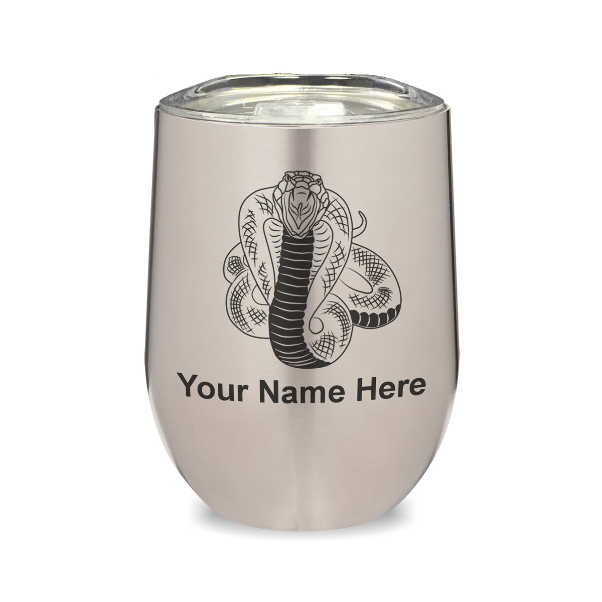 LaserGram Double Wall Stainless Steel Wine Glass, Cobra Snake, Personalized Engraving Included