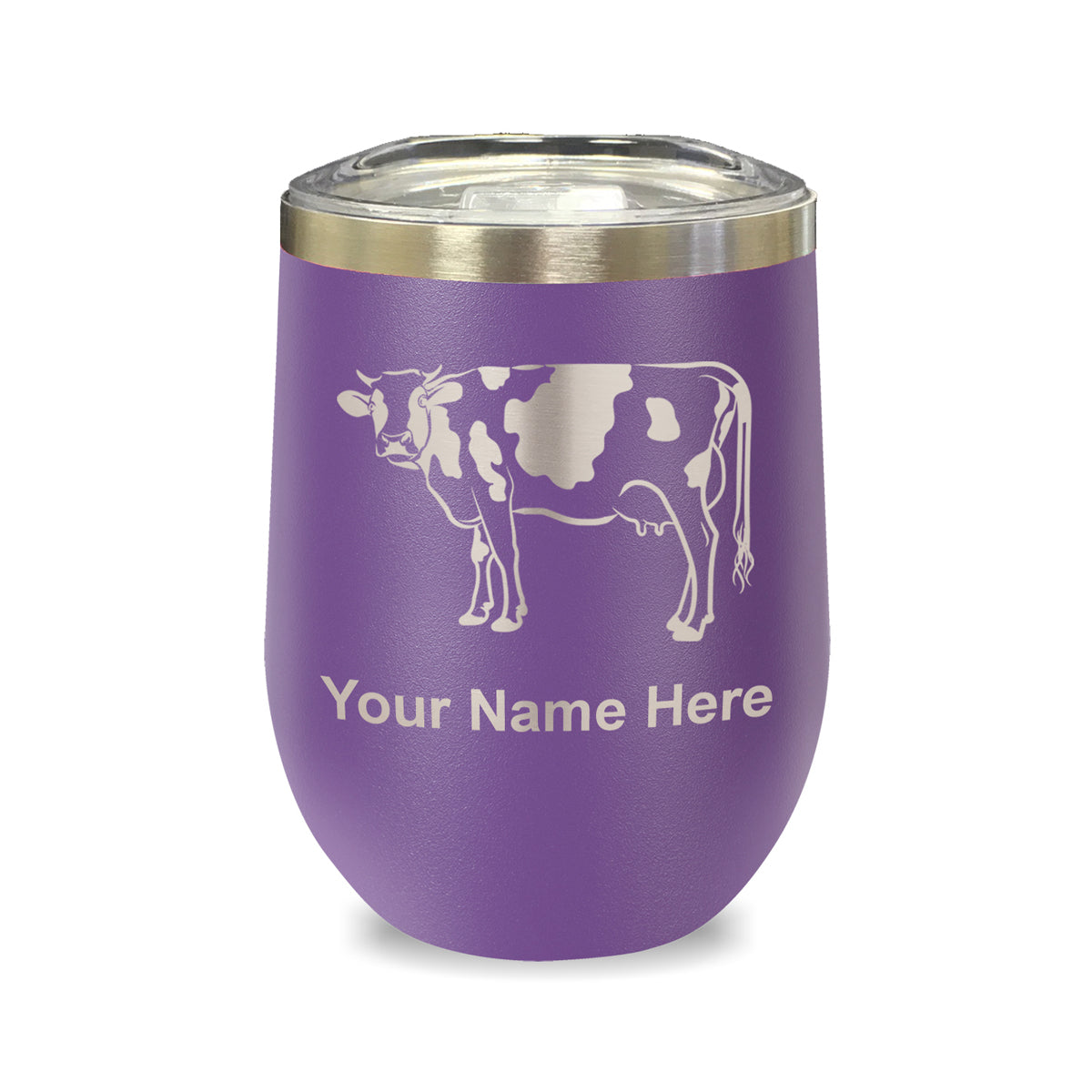 LaserGram Double Wall Stainless Steel Wine Glass, Cow, Personalized Engraving Included