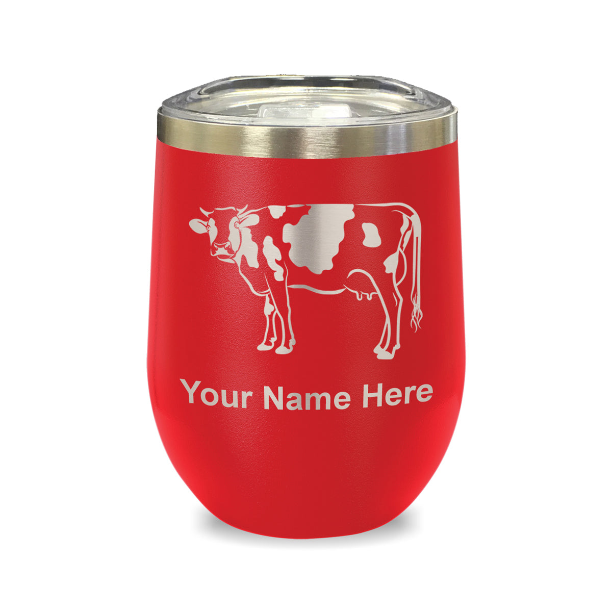 LaserGram Double Wall Stainless Steel Wine Glass, Cow, Personalized Engraving Included