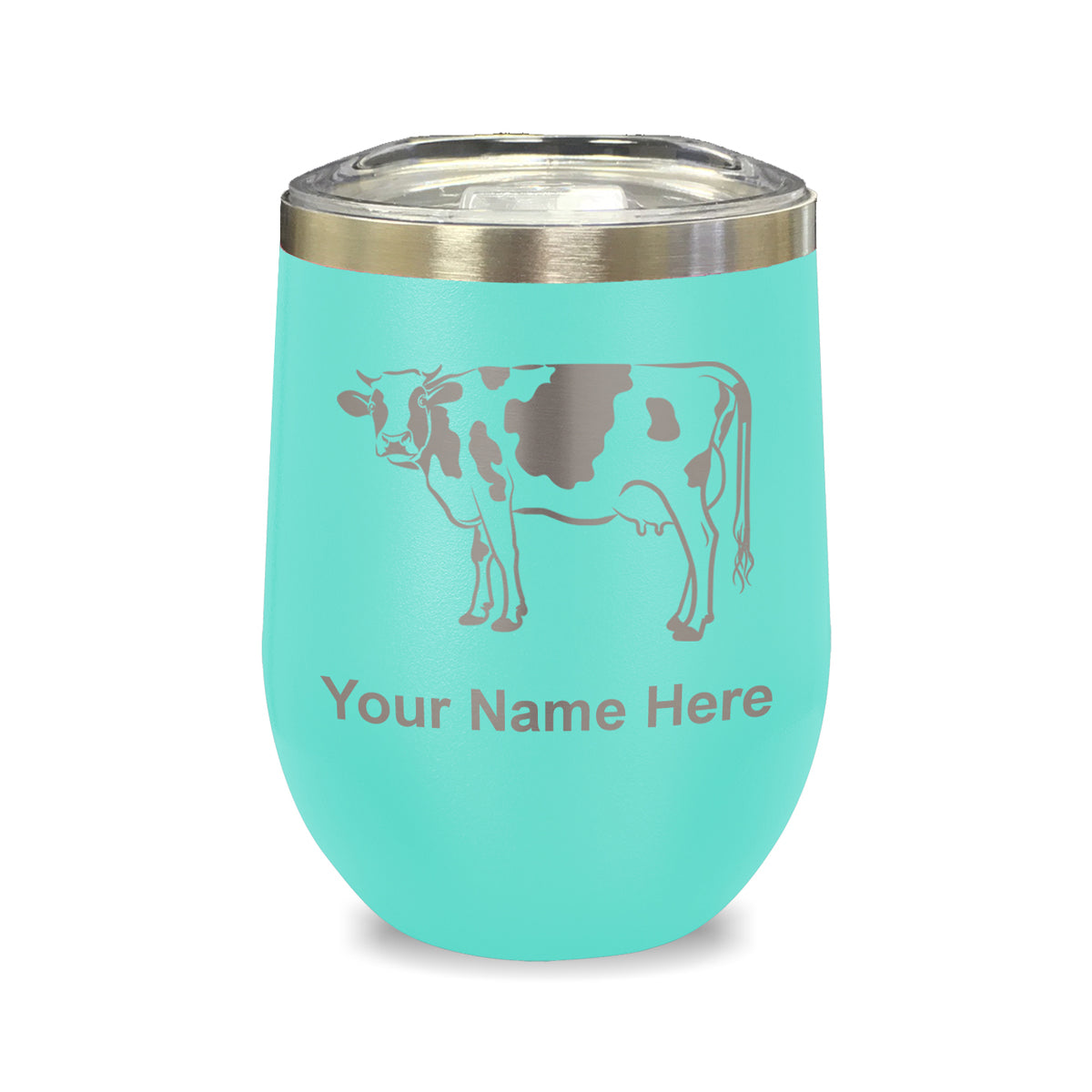 LaserGram Double Wall Stainless Steel Wine Glass, Cow, Personalized Engraving Included