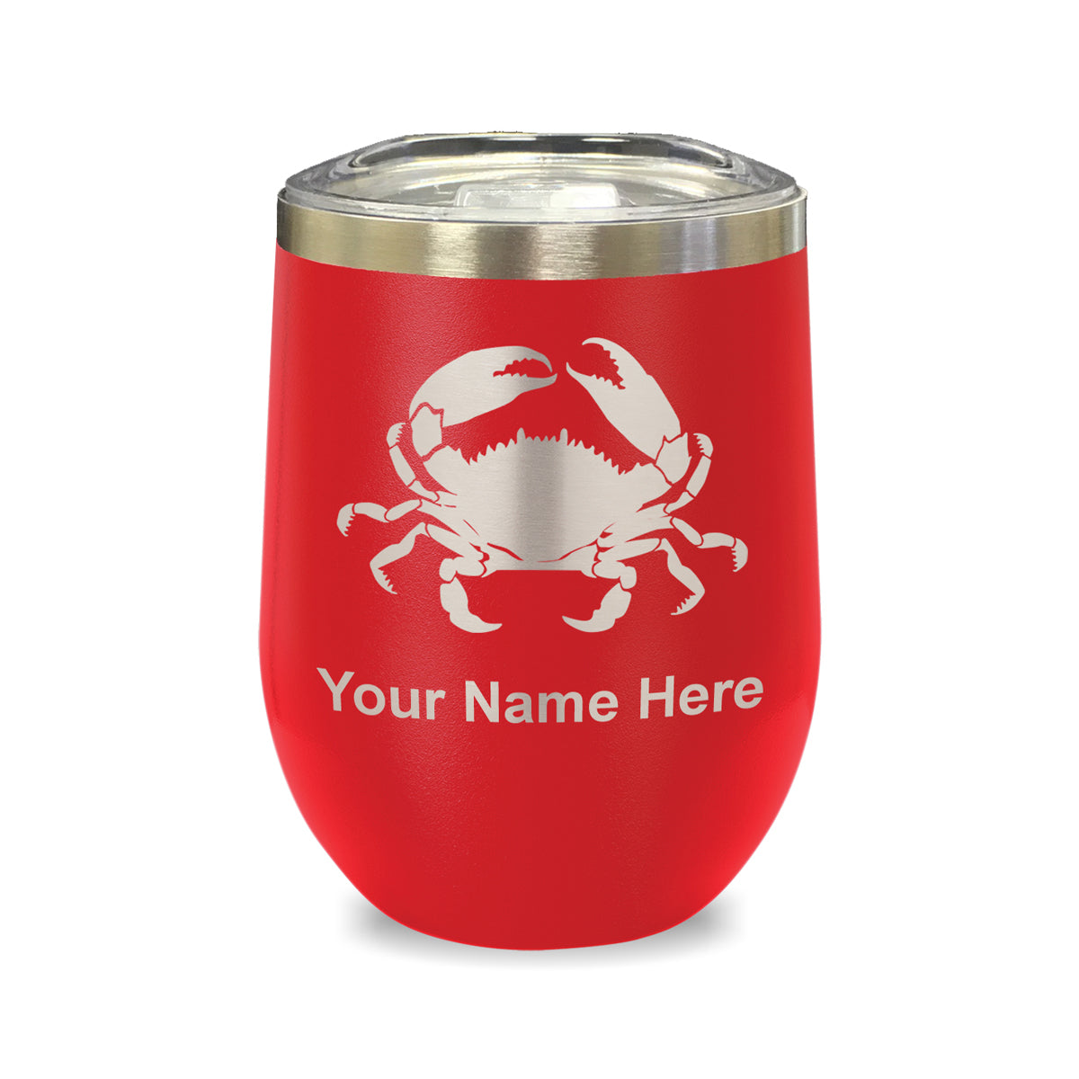 LaserGram Double Wall Stainless Steel Wine Glass, Crab, Personalized Engraving Included