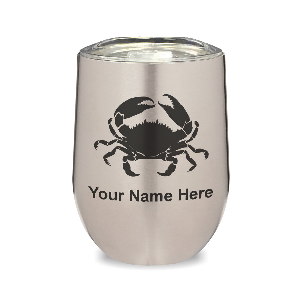 LaserGram Double Wall Stainless Steel Wine Glass, Crab, Personalized Engraving Included