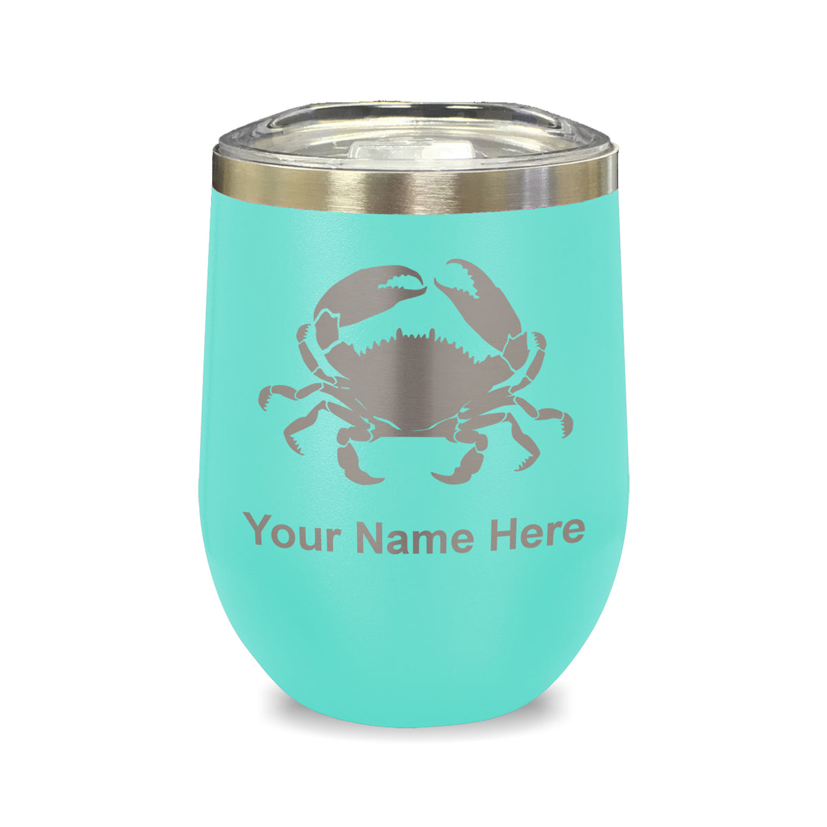 LaserGram Double Wall Stainless Steel Wine Glass, Crab, Personalized Engraving Included