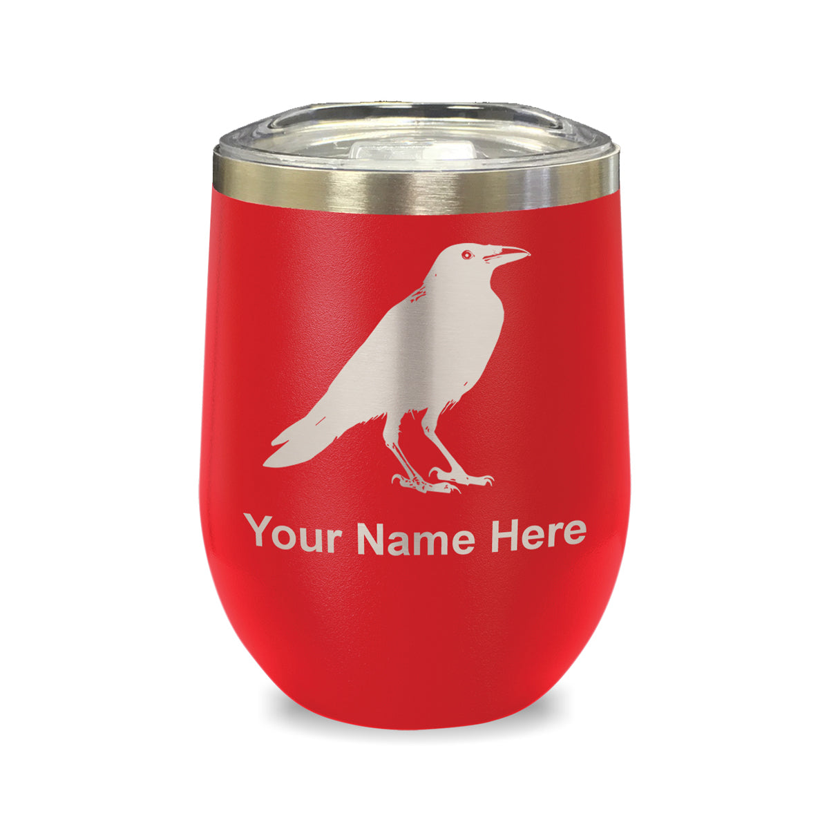 LaserGram Double Wall Stainless Steel Wine Glass, Crow, Personalized Engraving Included