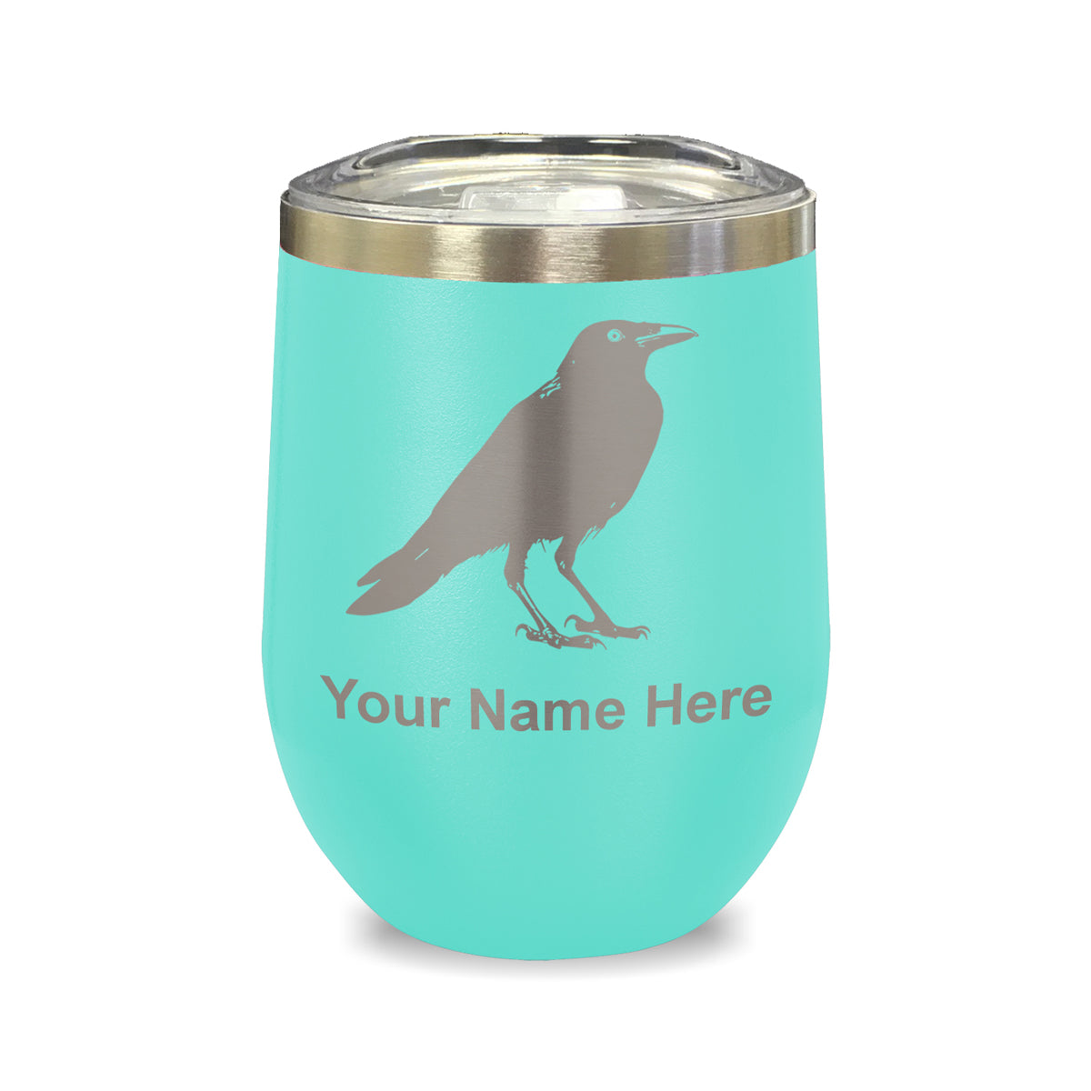 LaserGram Double Wall Stainless Steel Wine Glass, Crow, Personalized Engraving Included