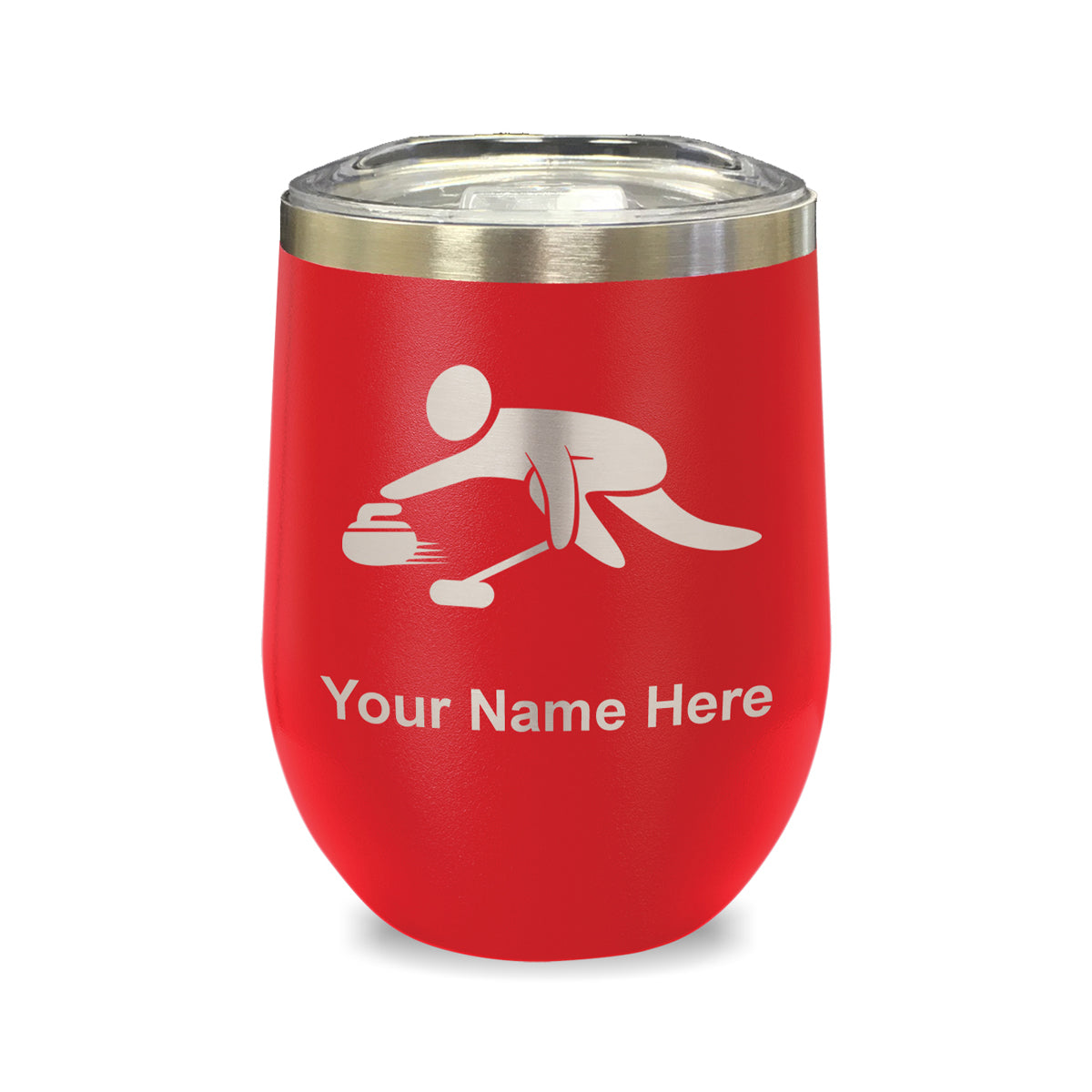 LaserGram Double Wall Stainless Steel Wine Glass, Curling Figure, Personalized Engraving Included