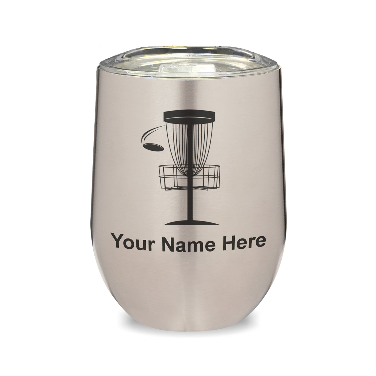 LaserGram Double Wall Stainless Steel Wine Glass, Disc Golf, Personalized Engraving Included